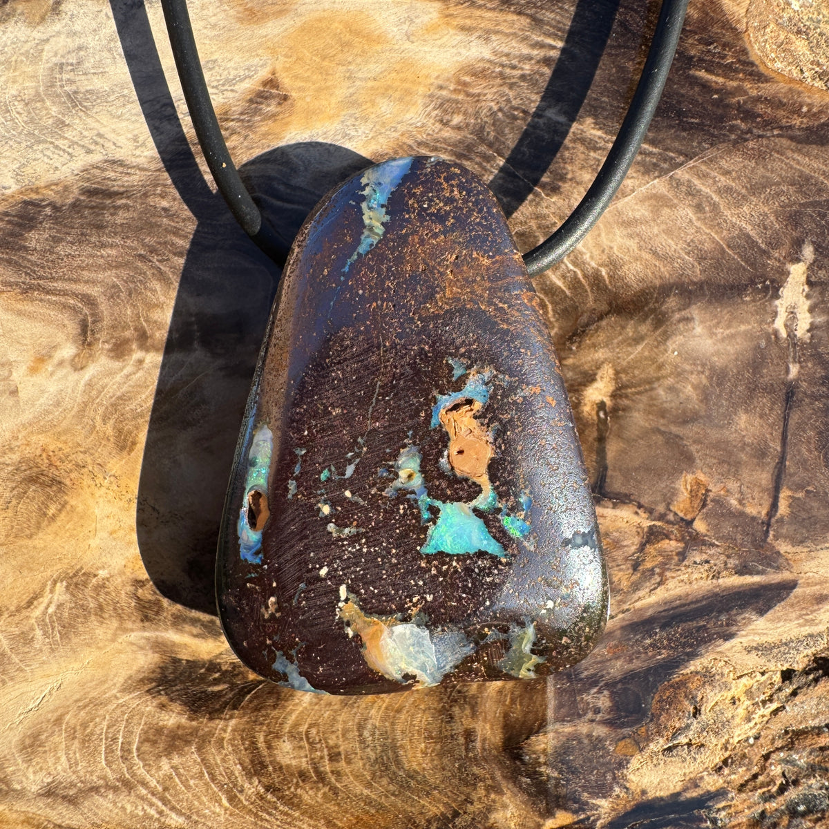 120ct Queensland Boulder Opal Pendant Necklace ~ 'Uluru Monolith' | Neoprene Leather with 925 Silver Clasps | Solid Australian Opal