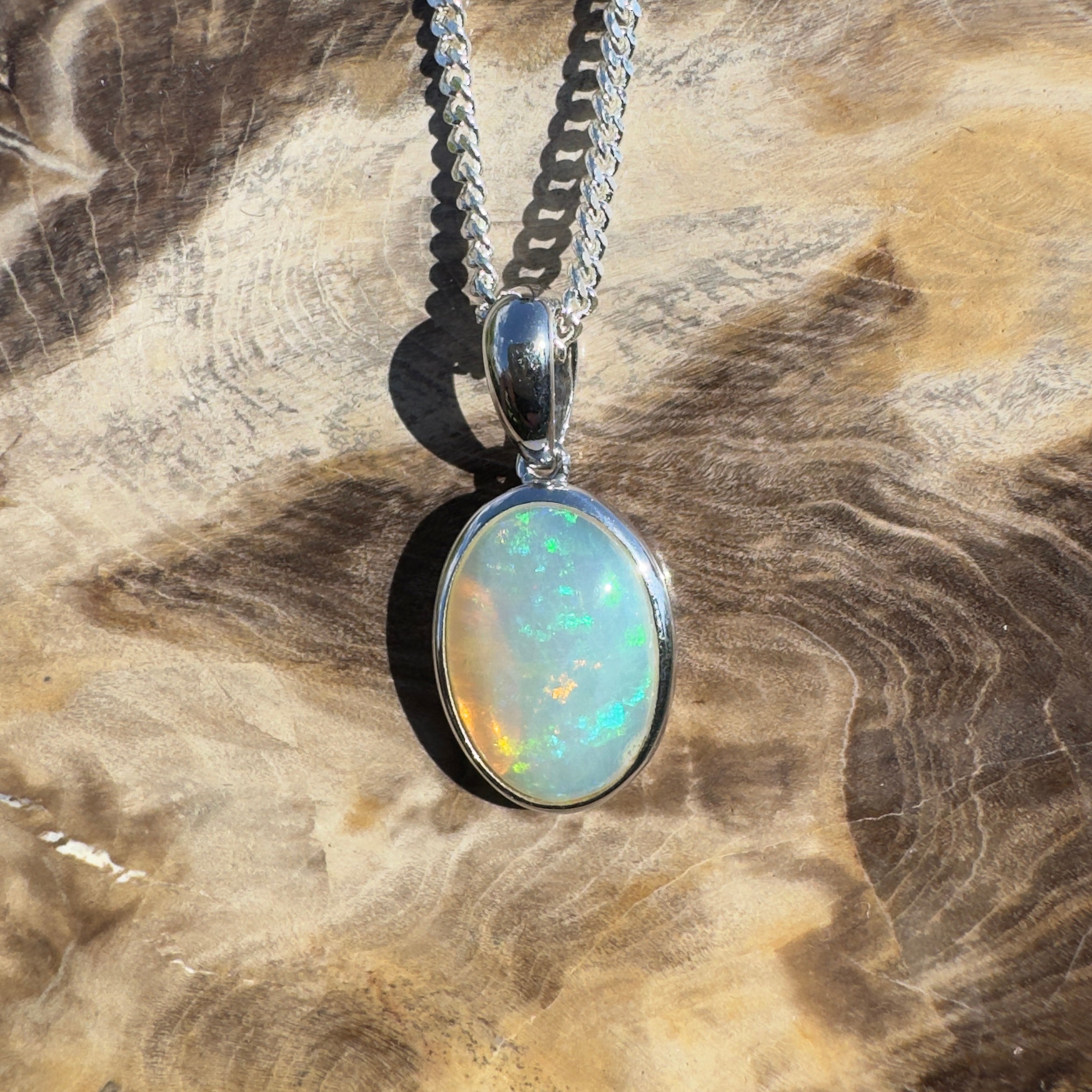 2.7ct Coober Pedy Opal Pendant Necklace ~ 'Daintree Canopy Light' | 925 Sterling Silver | Solid Australian Opal