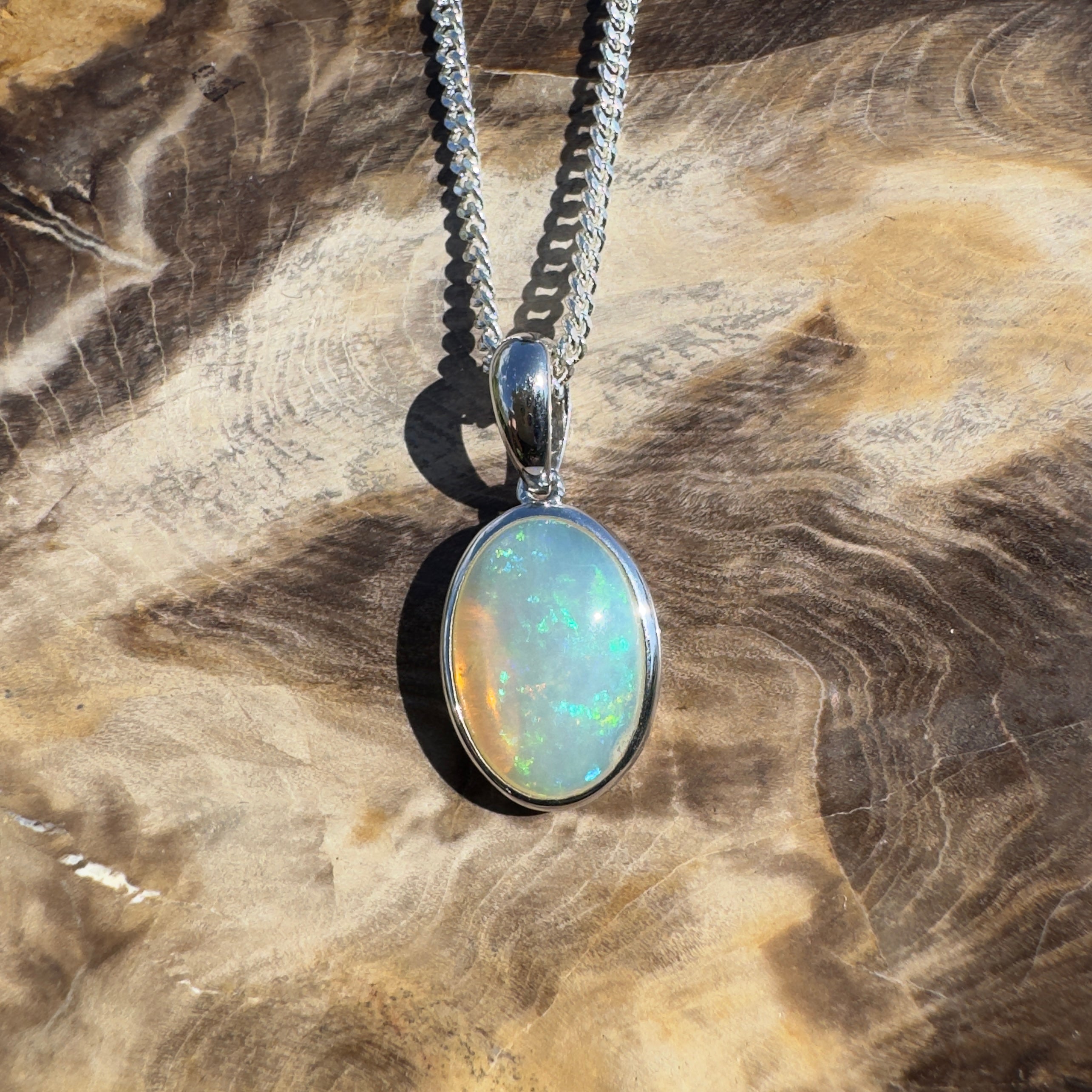 2.7ct Coober Pedy Opal Pendant Necklace ~ 'Daintree Canopy Light' | 925 Sterling Silver | Solid Australian Opal