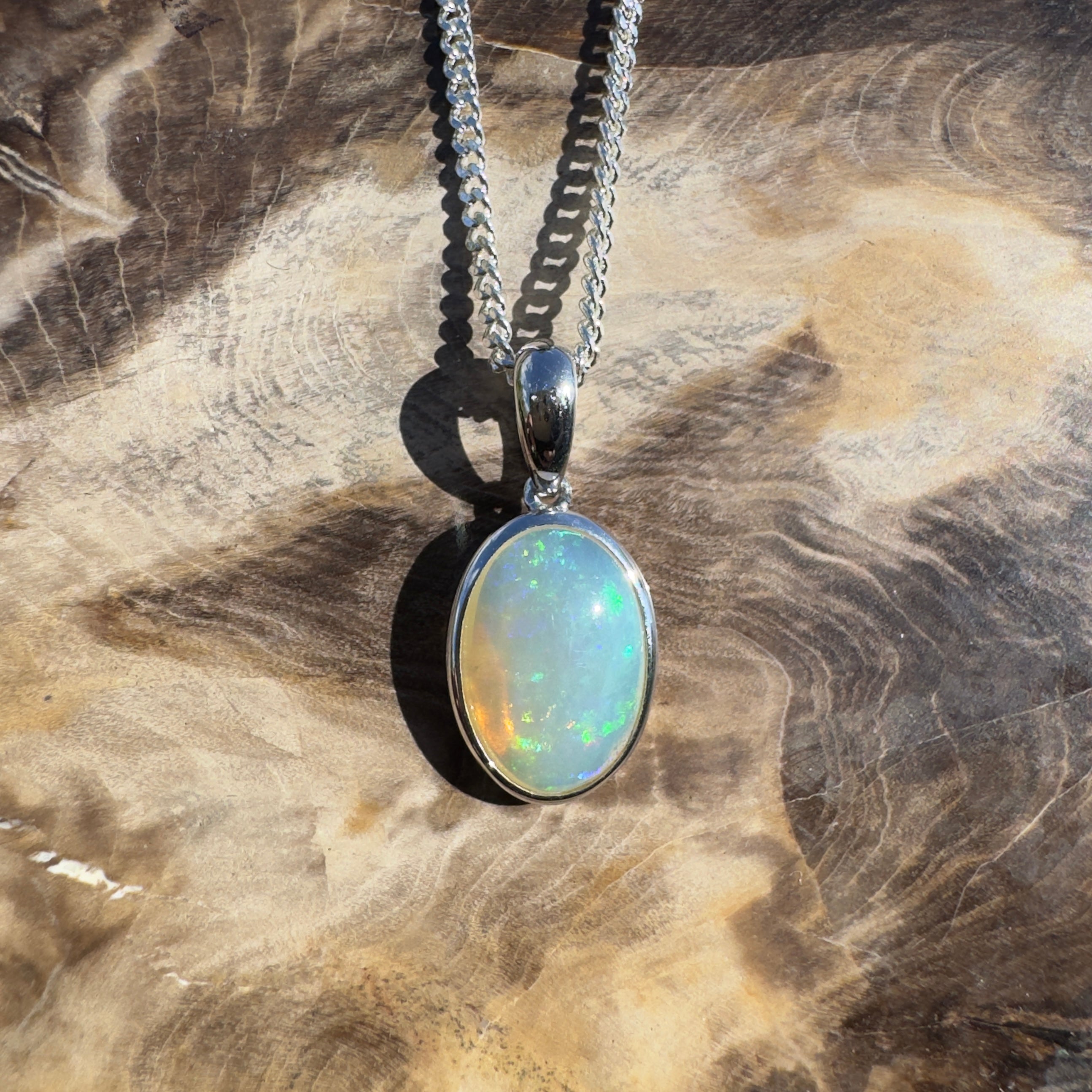 2.7ct Coober Pedy Opal Pendant Necklace ~ 'Daintree Canopy Light' | 925 Sterling Silver | Solid Australian Opal