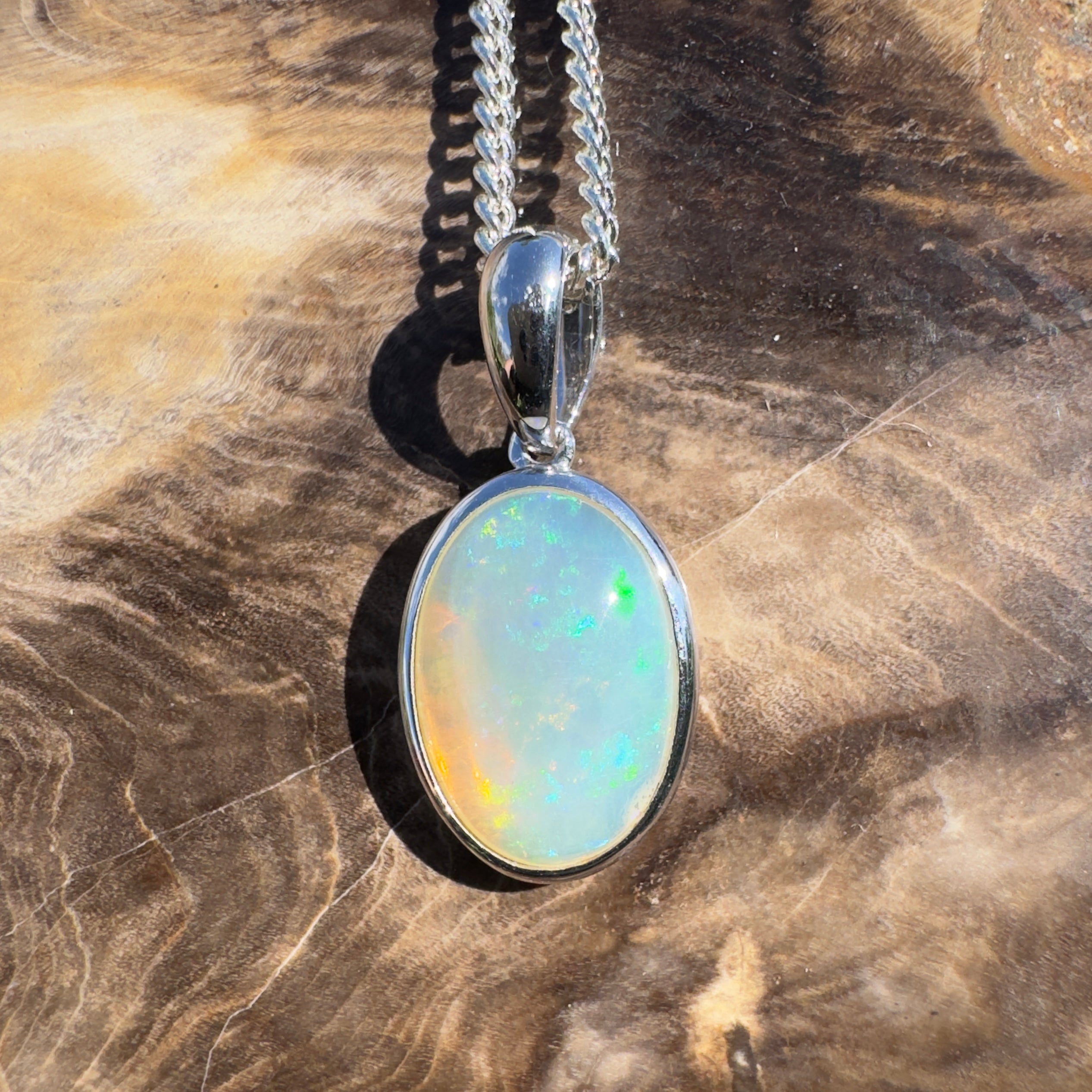 2.7ct Coober Pedy Opal Pendant Necklace ~ 'Daintree Canopy Light' | 925 Sterling Silver | Solid Australian Opal