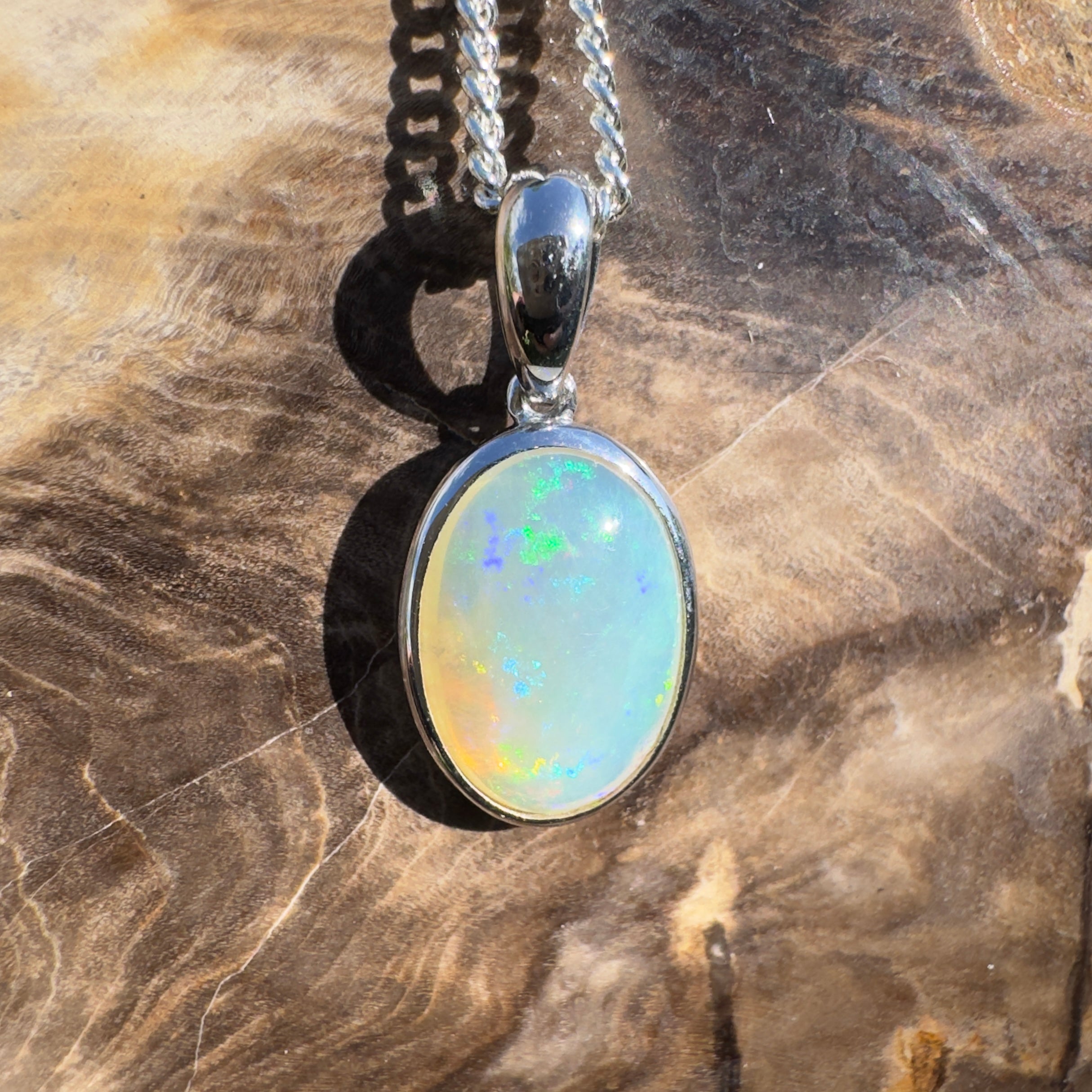 2.7ct Coober Pedy Opal Pendant Necklace ~ 'Daintree Canopy Light' | 925 Sterling Silver | Solid Australian Opal