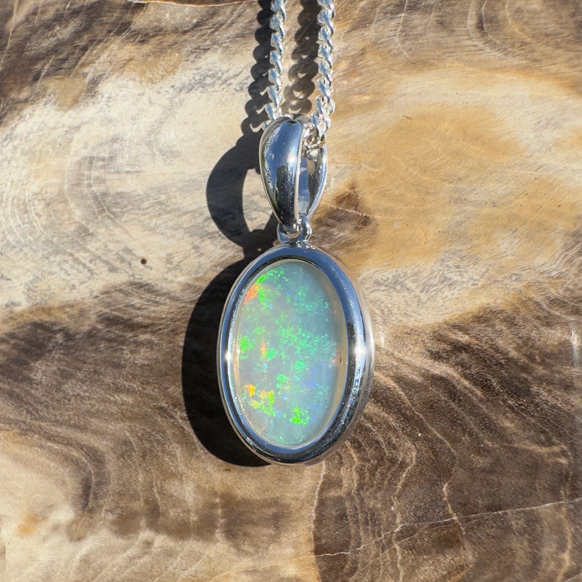 2.7ct Coober Pedy Opal Pendant Necklace ~ 'Daintree Canopy Light' | 925 Sterling Silver | Solid Australian Opal