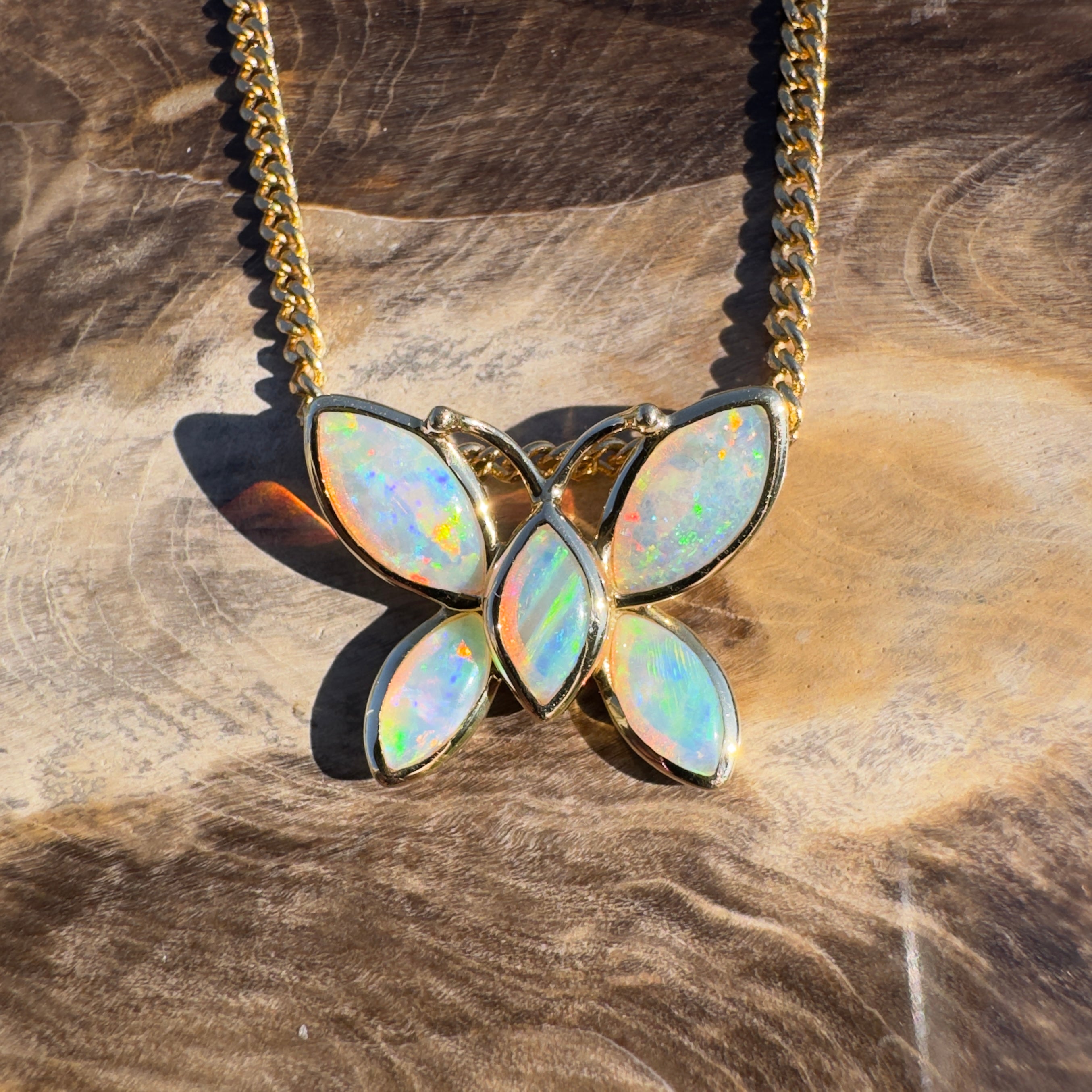 0.9ct Coober Pedy Opal Pendant Necklace ~ 'Tidal River Flutter' | 14ct Yellow Gold | Solid Australian Opal