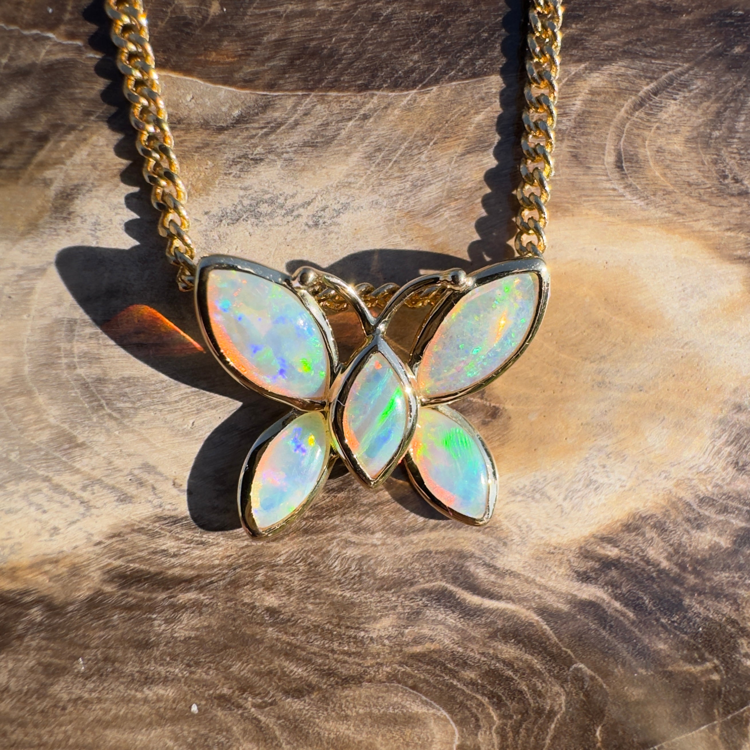 0.9ct Coober Pedy Opal Pendant Necklace ~ 'Tidal River Flutter' | 14ct Yellow Gold | Solid Australian Opal