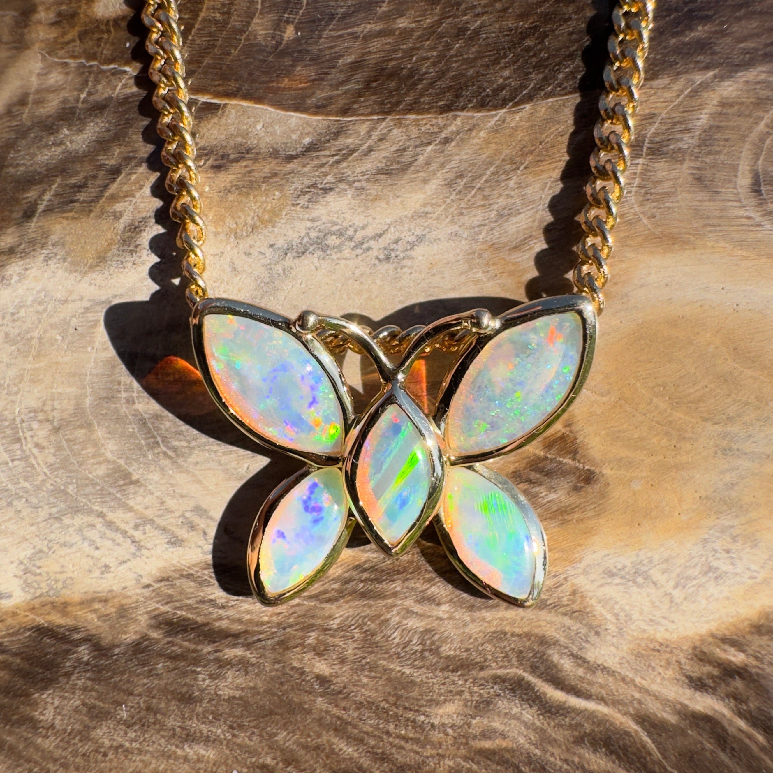0.9ct Coober Pedy Opal Pendant Necklace ~ 'Tidal River Flutter' | 14ct Yellow Gold | Solid Australian Opal