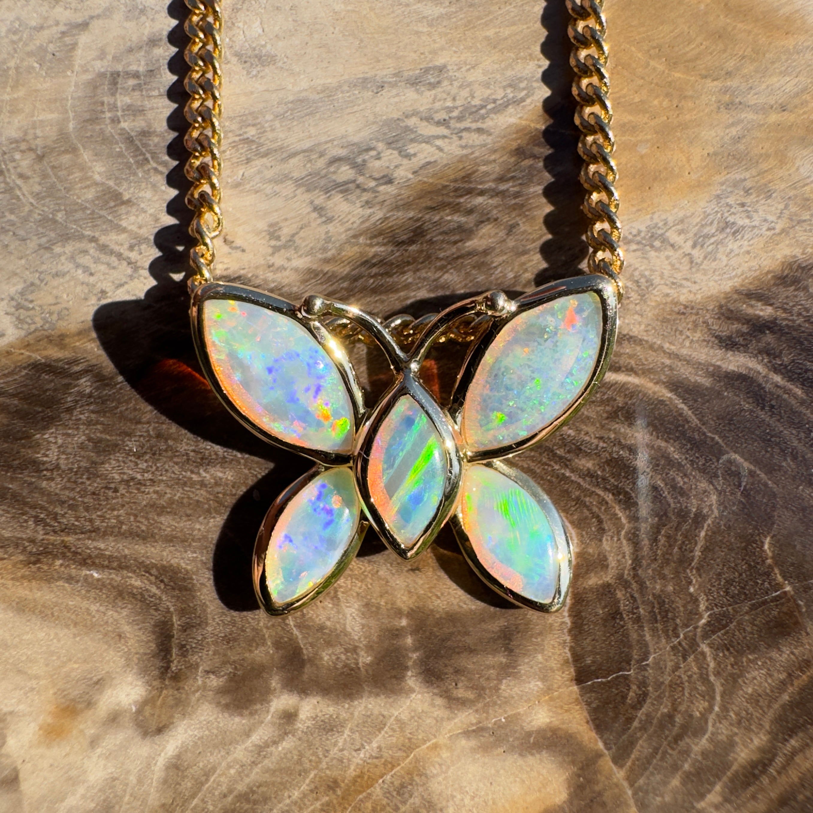 0.9ct Coober Pedy Opal Pendant Necklace ~ 'Tidal River Flutter' | 14ct Yellow Gold | Solid Australian Opal