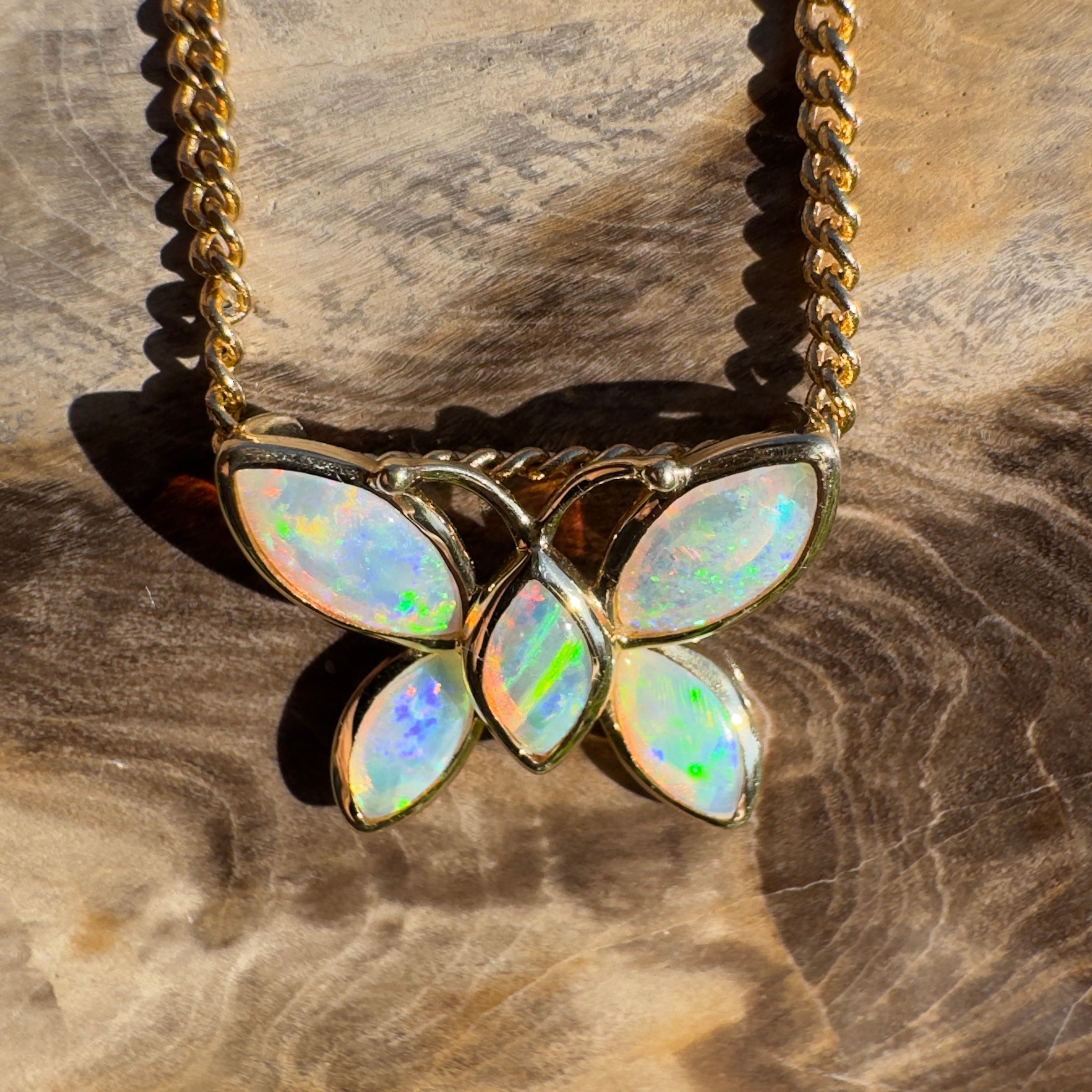 0.9ct Coober Pedy Opal Pendant Necklace ~ 'Tidal River Flutter' | 14ct Yellow Gold | Solid Australian Opal