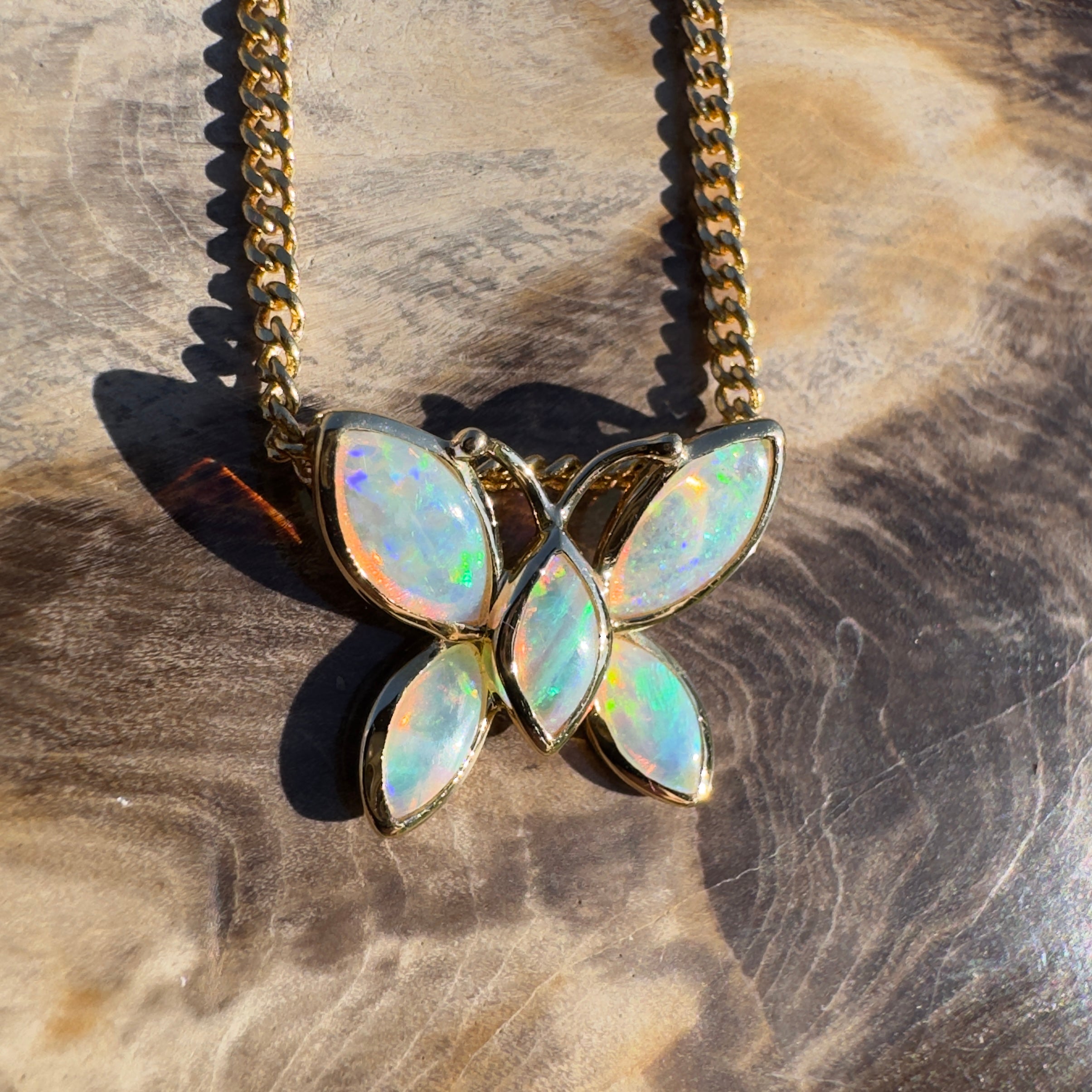 0.9ct Coober Pedy Opal Pendant Necklace ~ 'Tidal River Flutter' | 14ct Yellow Gold | Solid Australian Opal
