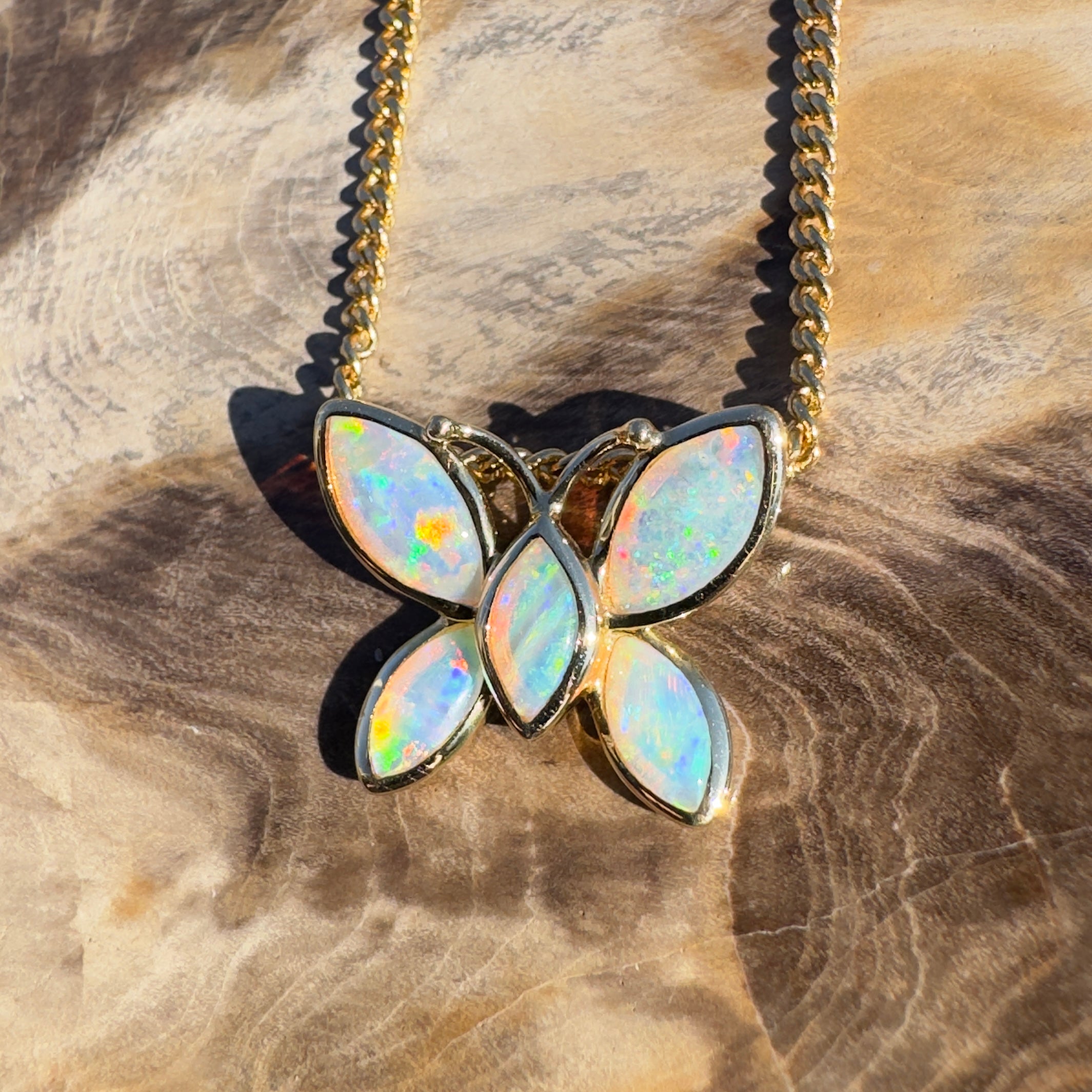 0.9ct Coober Pedy Opal Pendant Necklace ~ 'Tidal River Flutter' | 14ct Yellow Gold | Solid Australian Opal