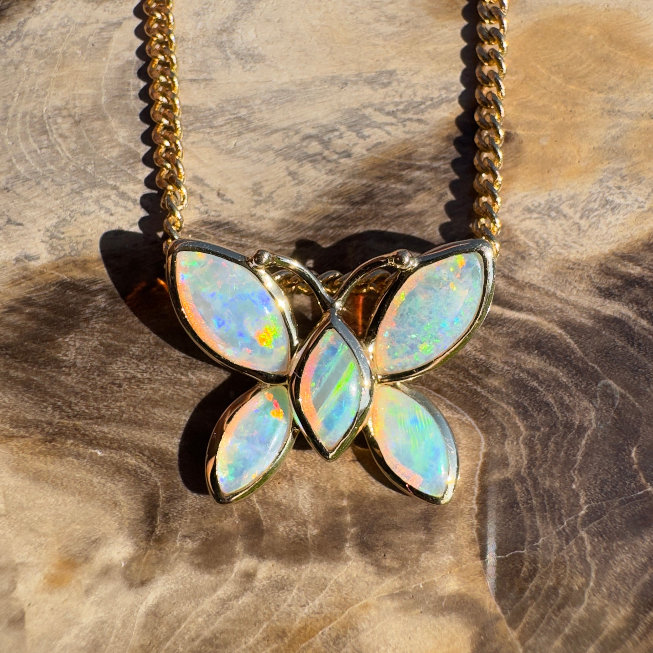 0.9ct Coober Pedy Opal Pendant Necklace ~ 'Tidal River Flutter' | 14ct Yellow Gold | Solid Australian Opal