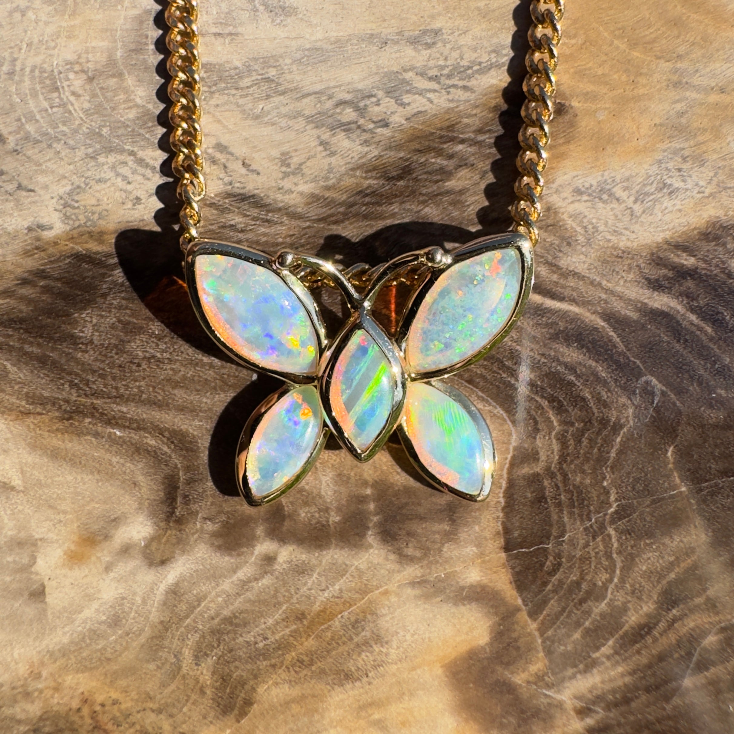 0.9ct Coober Pedy Opal Pendant Necklace ~ 'Tidal River Flutter' | 14ct Yellow Gold | Solid Australian Opal