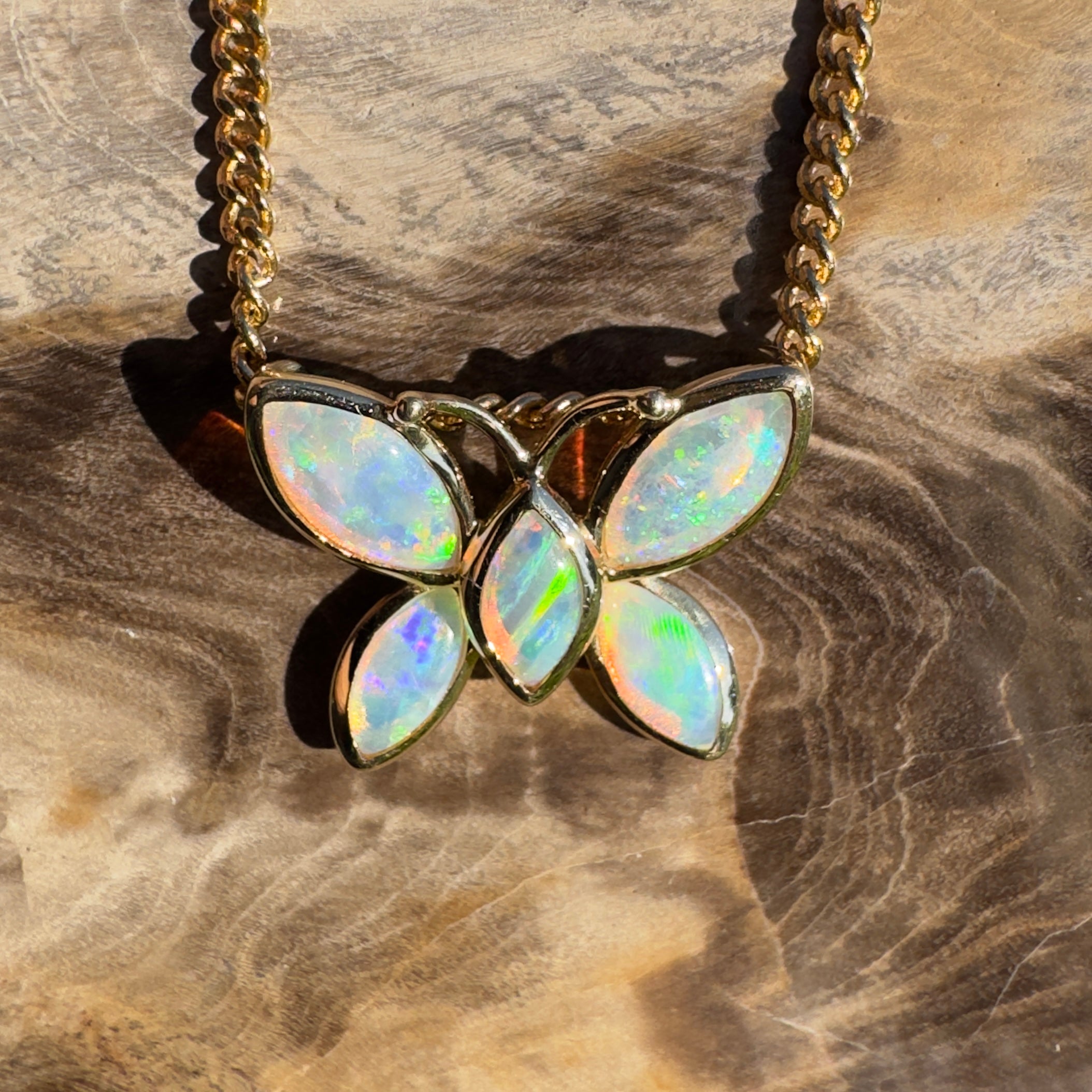0.9ct Coober Pedy Opal Pendant Necklace ~ 'Tidal River Flutter' | 14ct Yellow Gold | Solid Australian Opal