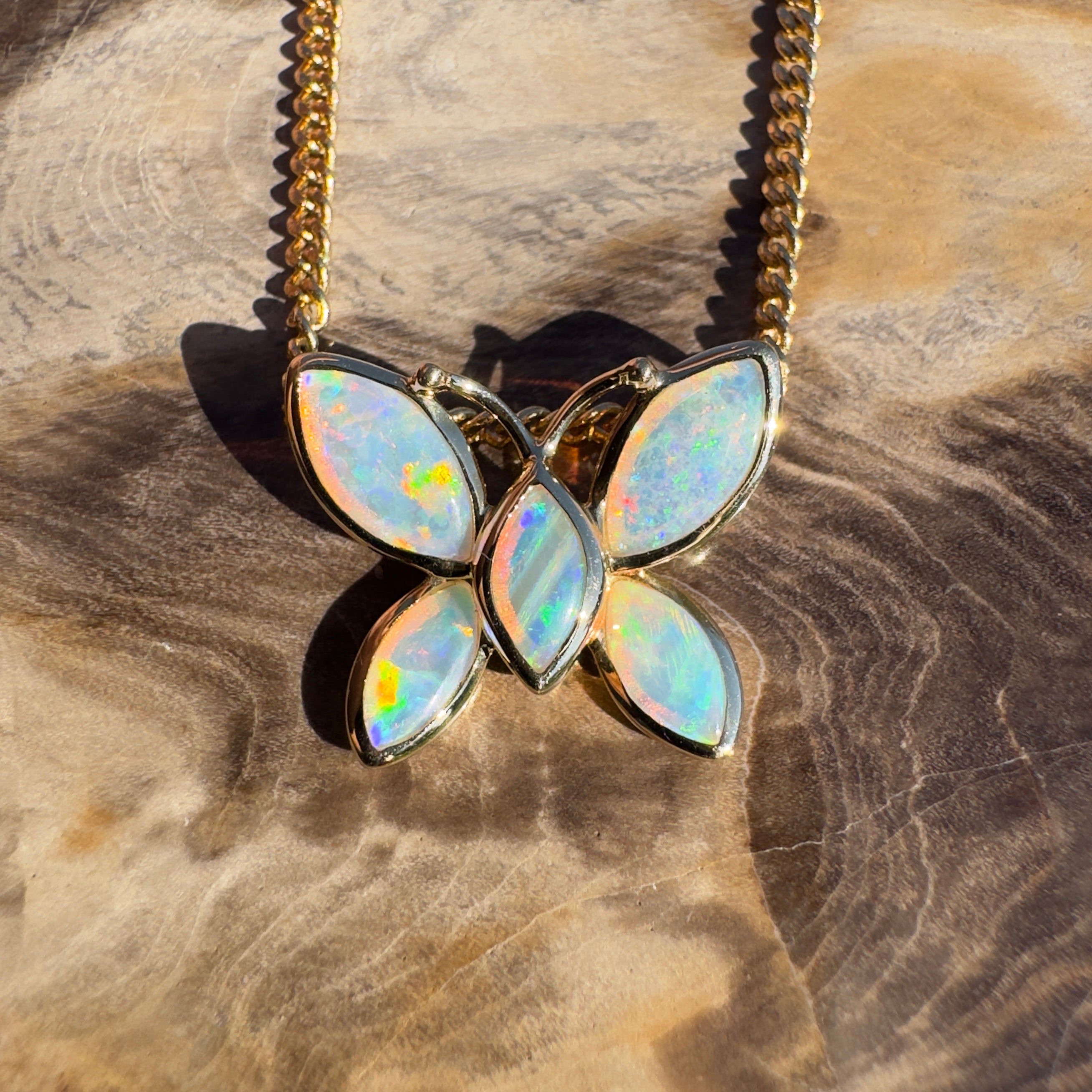 0.9ct Coober Pedy Opal Pendant Necklace ~ 'Tidal River Flutter' | 14ct Yellow Gold | Solid Australian Opal