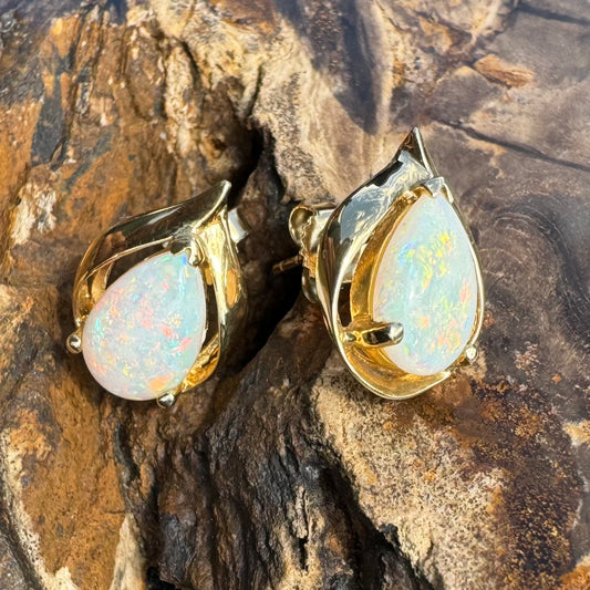 14ct Solid Gold Coober Pedy Opal Earrings