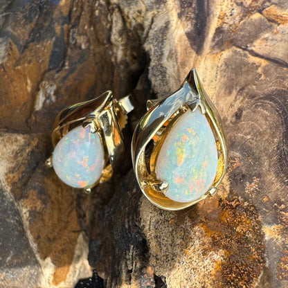 14ct Solid Gold Coober Pedy Opal Earrings