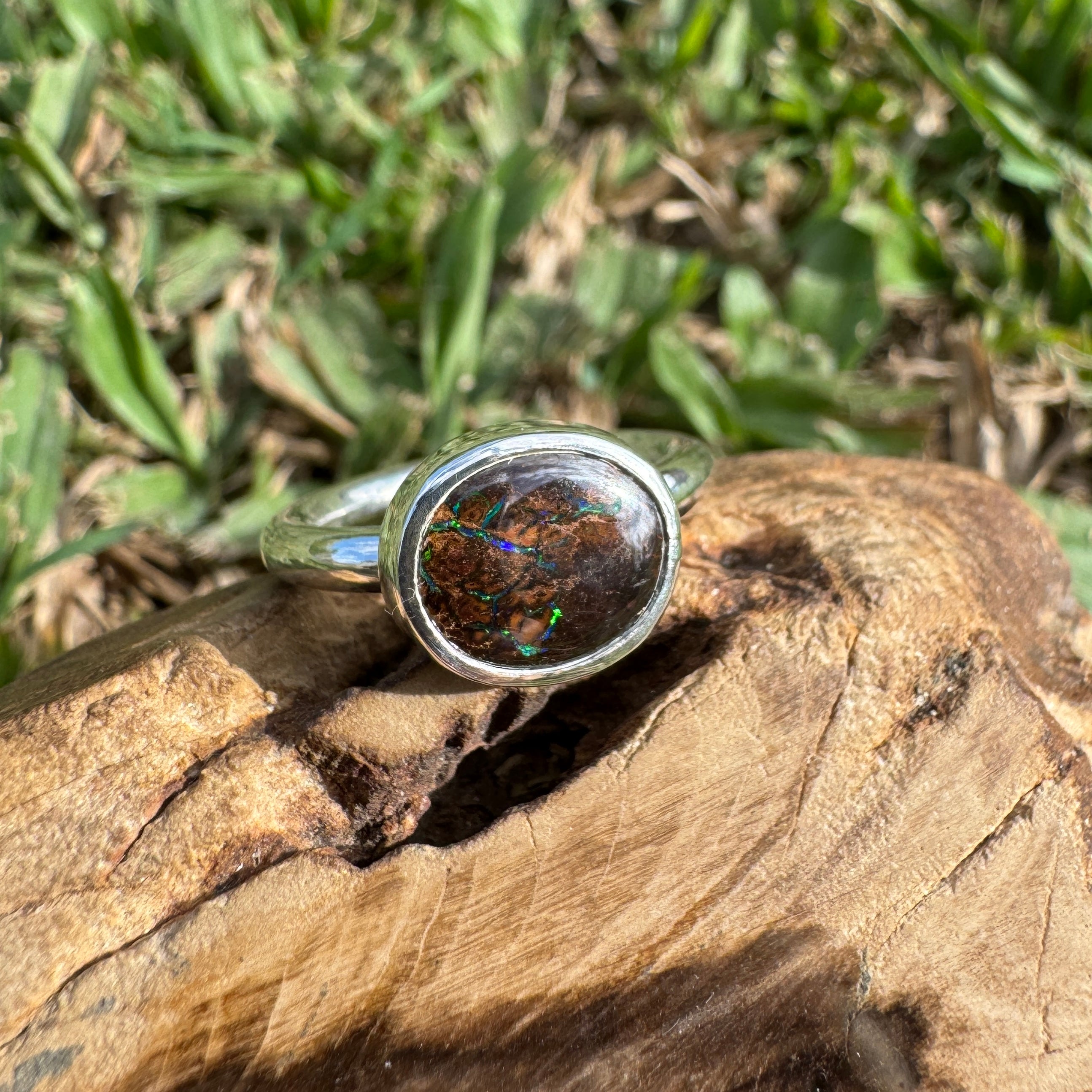 4.3ct Solid Queensland Boulder Opal Ring 'Shimmery Simpson Plains' | 925 Sterling Silver | Solid Australian Opal