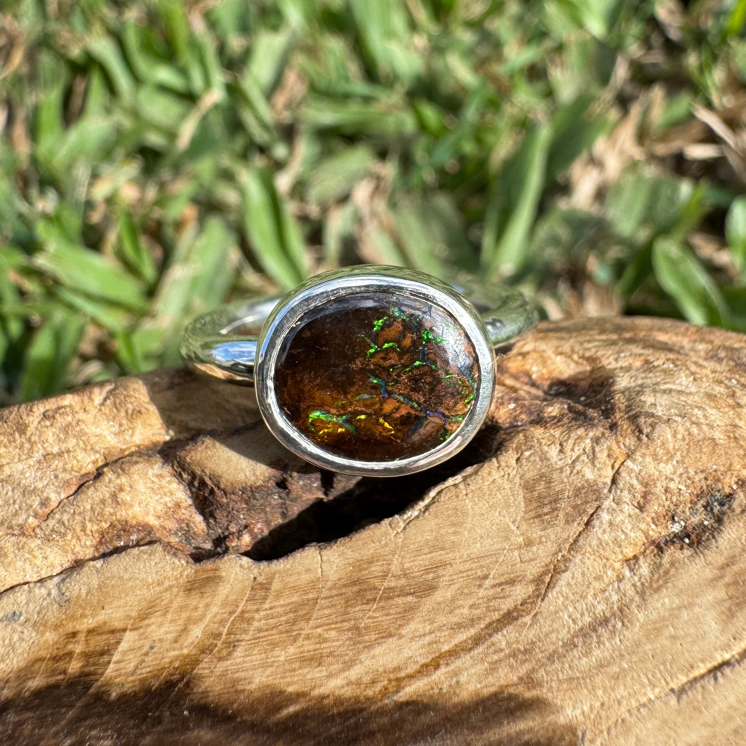 4.3ct Solid Queensland Boulder Opal Ring 'Shimmery Simpson Plains' | 925 Sterling Silver | Solid Australian Opal