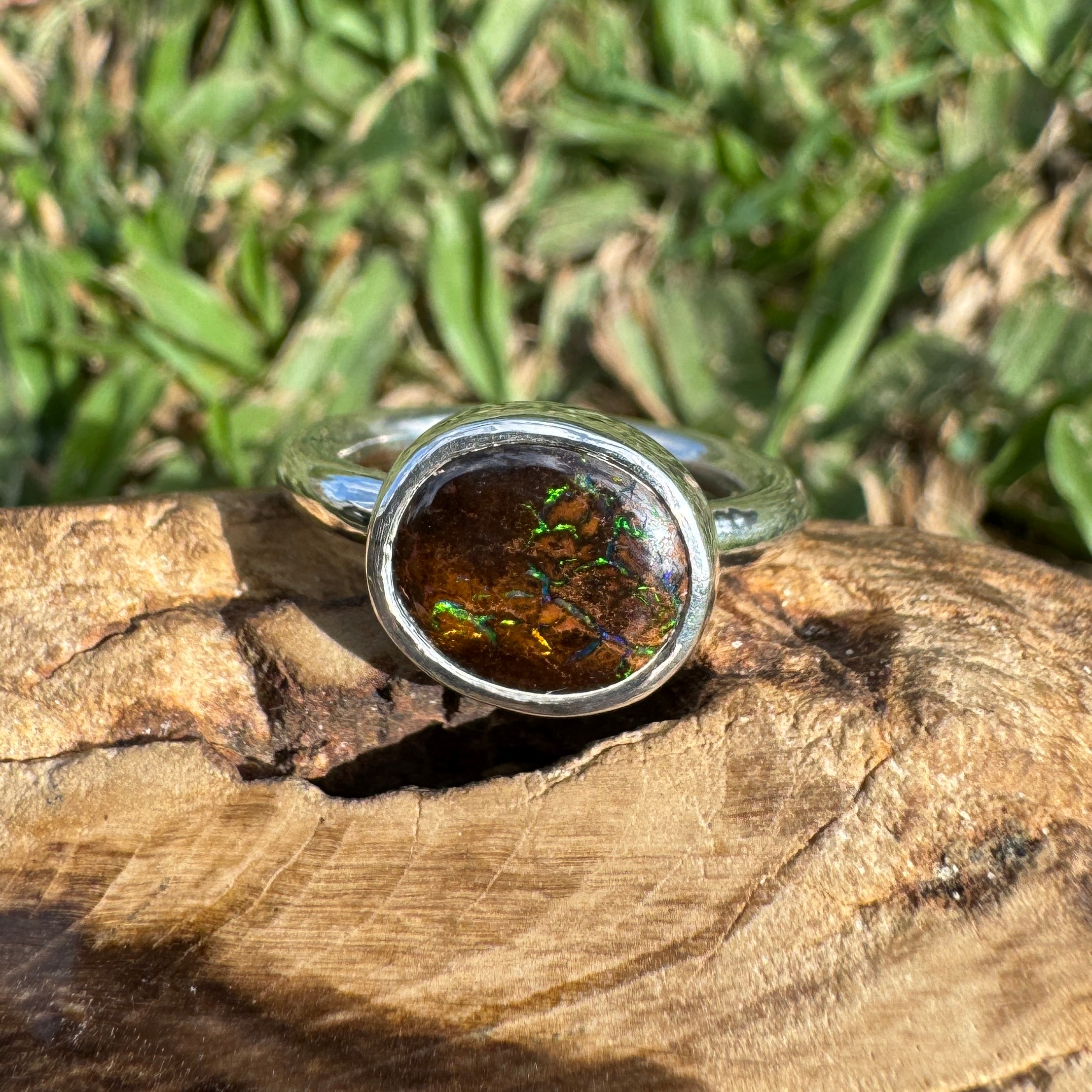 4.3ct Solid Queensland Boulder Opal Ring 'Shimmery Simpson Plains' | 925 Sterling Silver | Solid Australian Opal