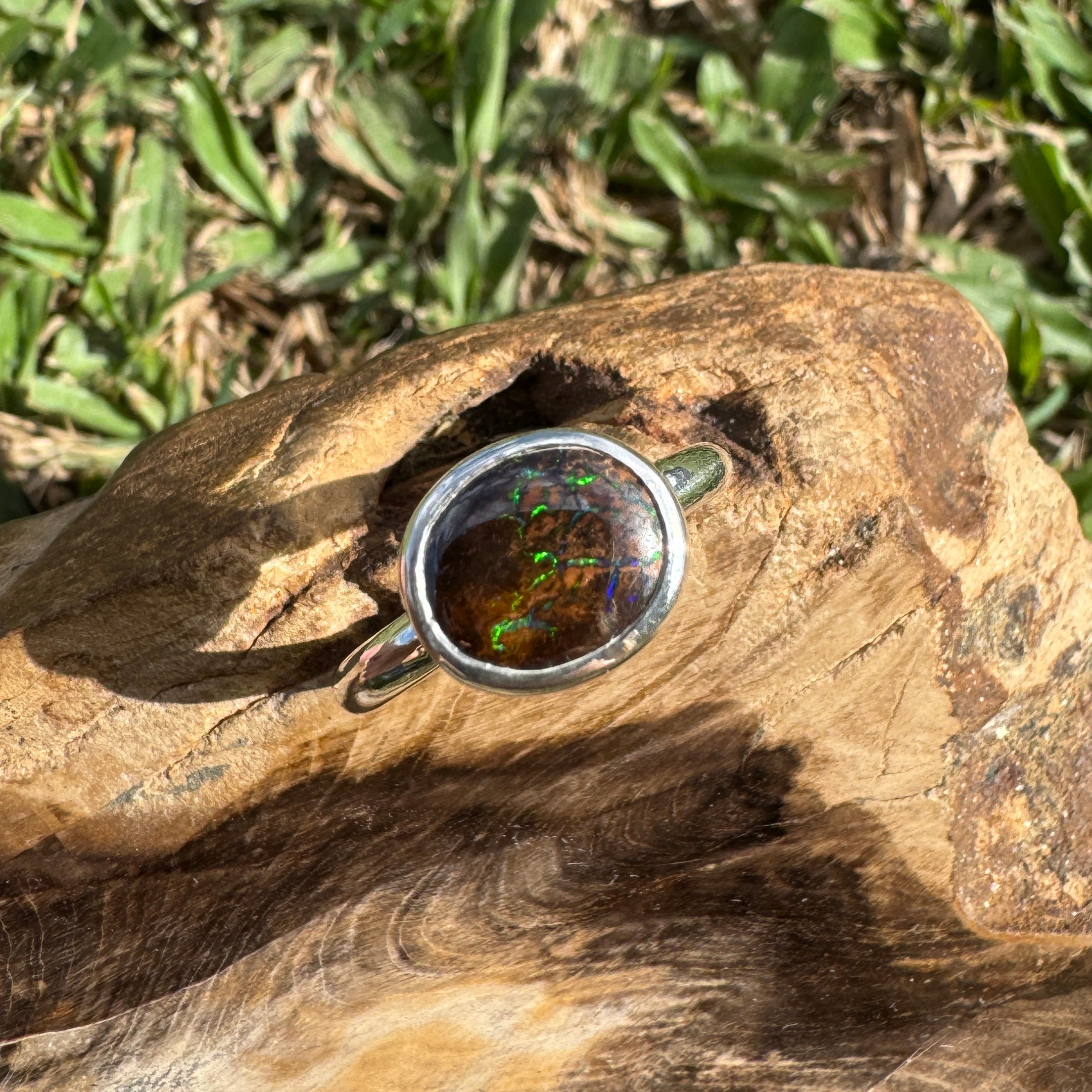4.3ct Solid Queensland Boulder Opal Ring 'Shimmery Simpson Plains' | 925 Sterling Silver | Solid Australian Opal