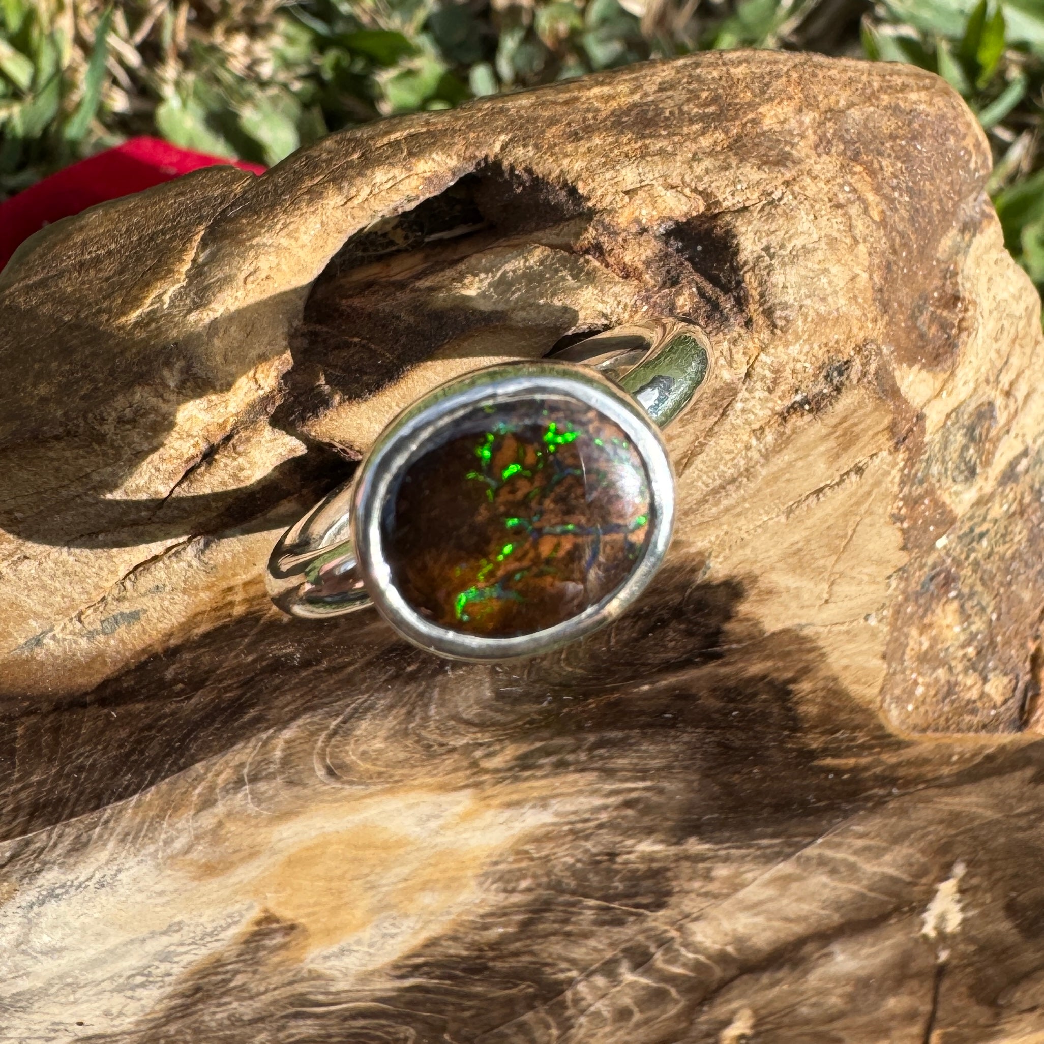 4.3ct Solid Queensland Boulder Opal Ring 'Shimmery Simpson Plains' | 925 Sterling Silver | Solid Australian Opal