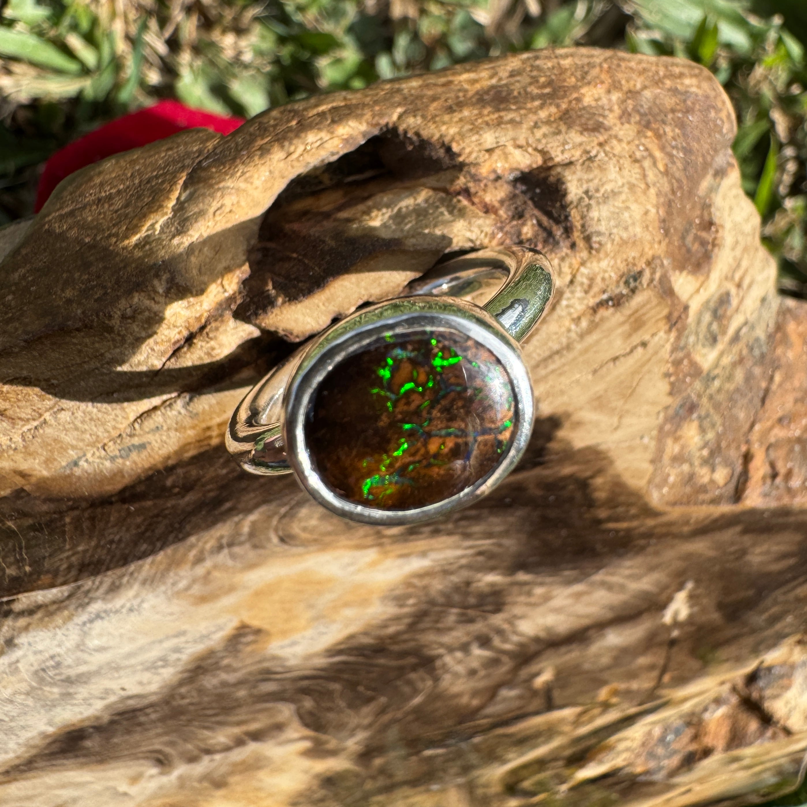 4.3ct Solid Queensland Boulder Opal Ring 'Shimmery Simpson Plains' | 925 Sterling Silver | Solid Australian Opal