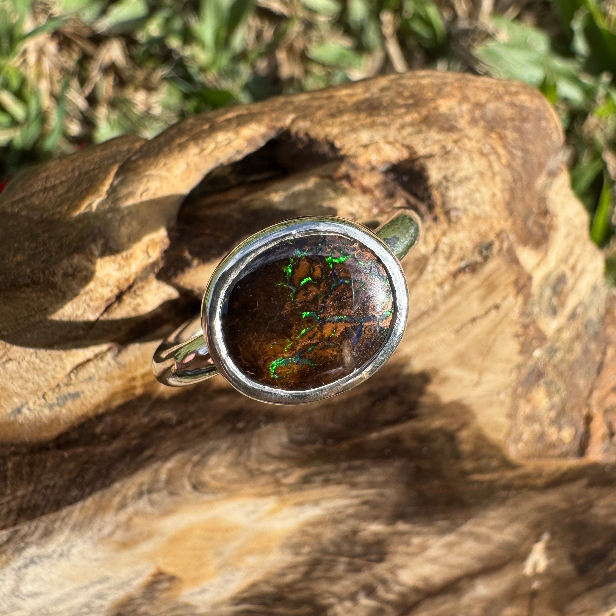 4.3ct Solid Queensland Boulder Opal Ring 'Shimmery Simpson Plains' | 925 Sterling Silver | Solid Australian Opal