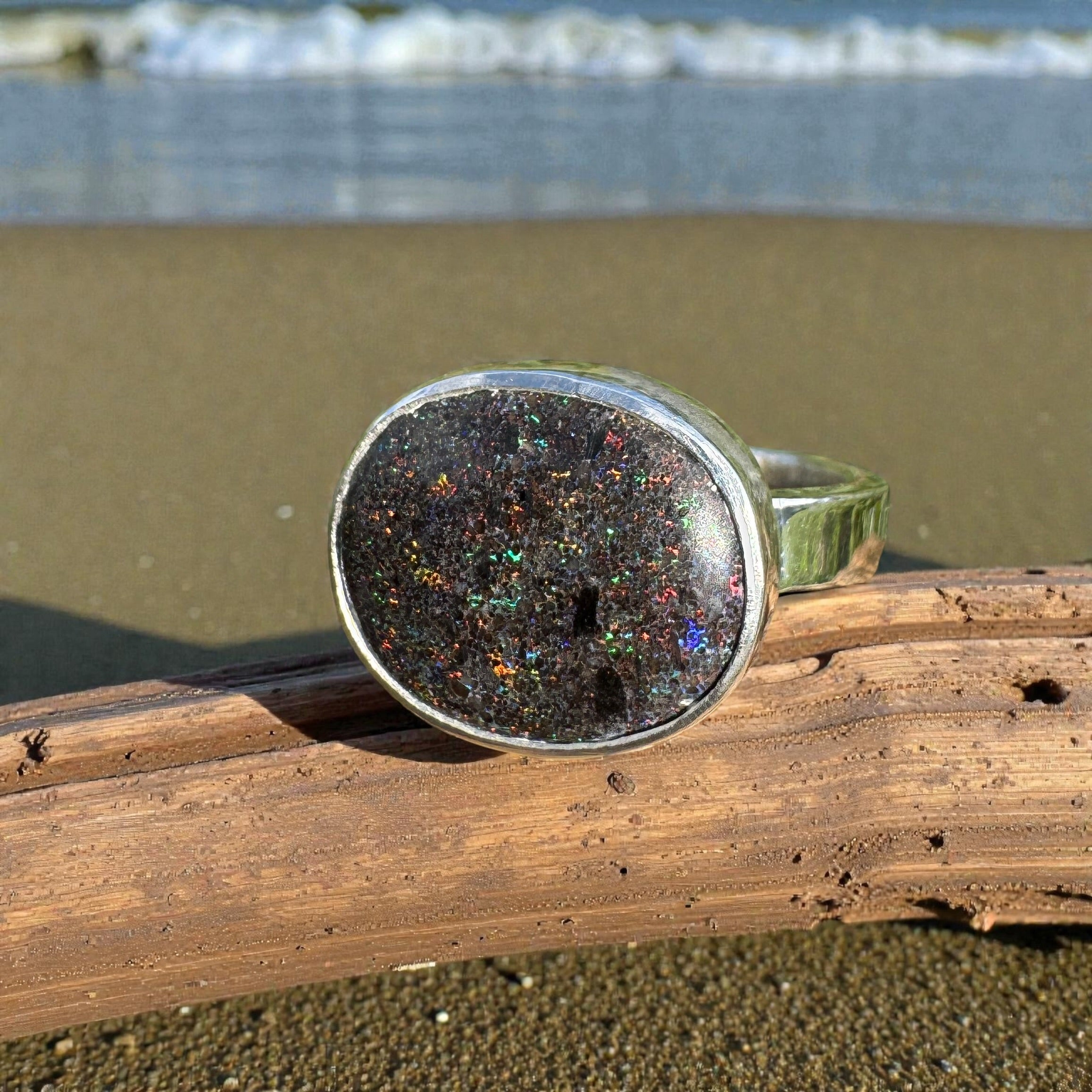 6.9ct Solid Andamooka Matrix Opal Ring 'Stardust Summer' | 925 Sterling Silver | Solid Australian Opal