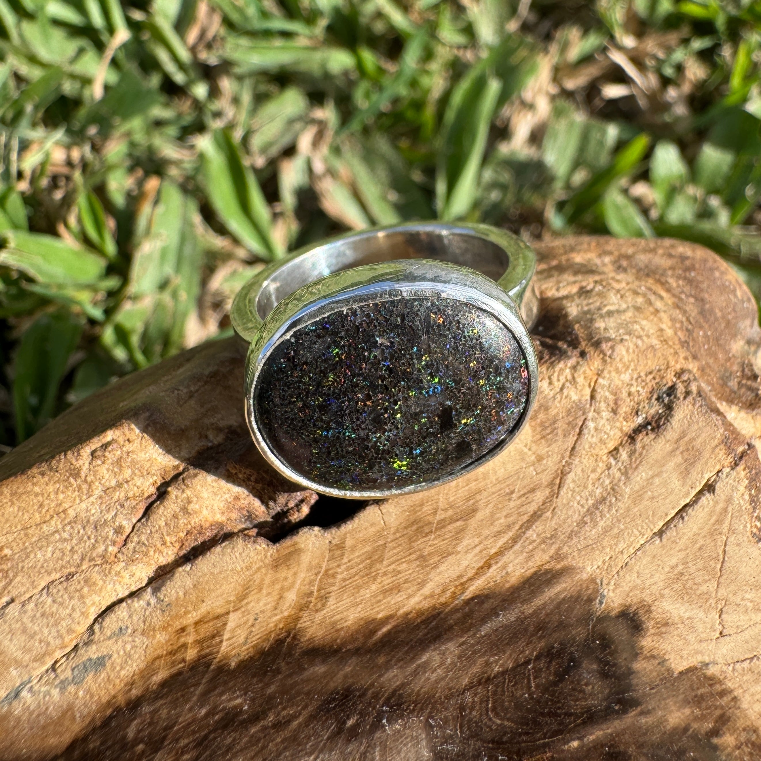 6.9ct Solid Andamooka Matrix Opal Ring 'Stardust Summer' | 925 Sterling Silver | Solid Australian Opal