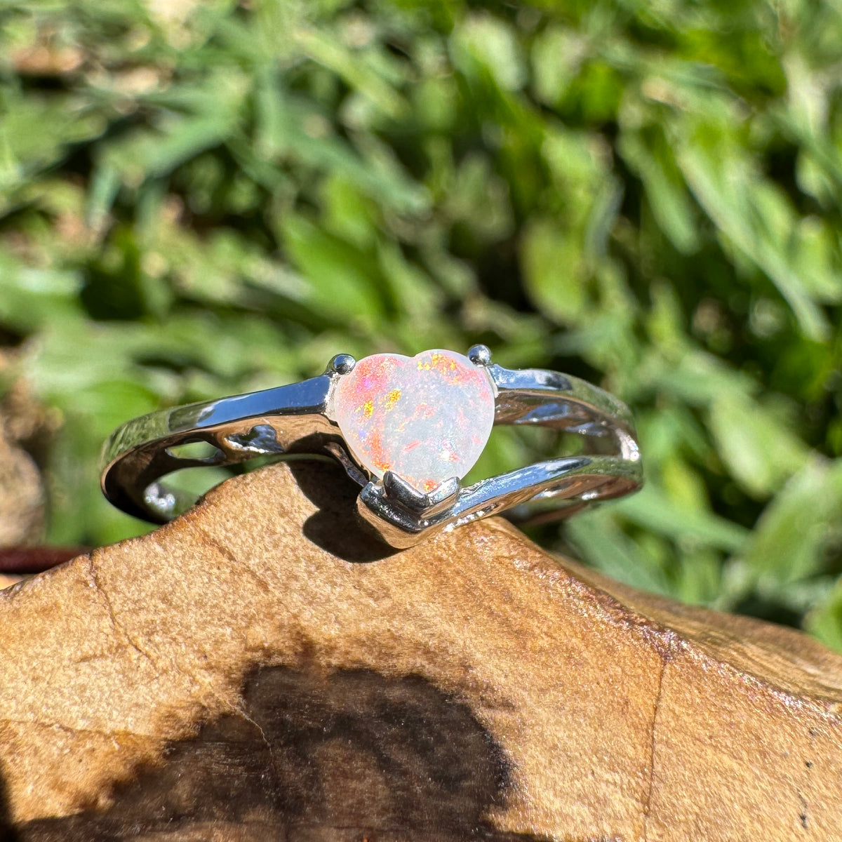 0.4ct Coober Pedy Opal Heart Ring ~ 'Sturt Stony Flame' | 925 Sterling Silver | Solid Australian Opal