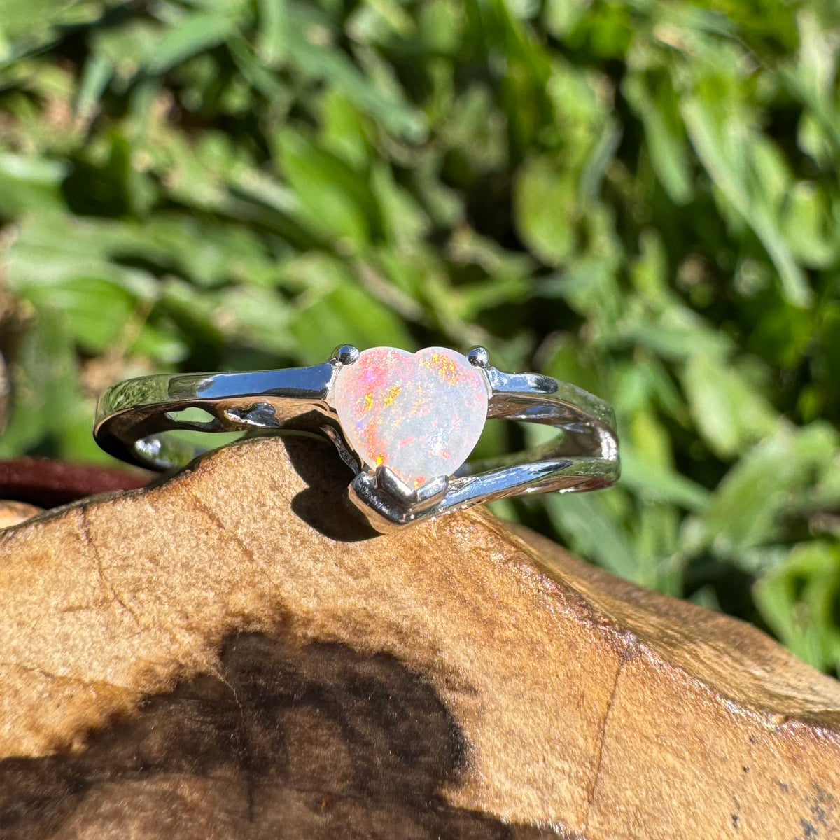 0.4ct Coober Pedy Opal Heart Ring ~ 'Sturt Stony Flame' | 925 Sterling Silver | Solid Australian Opal