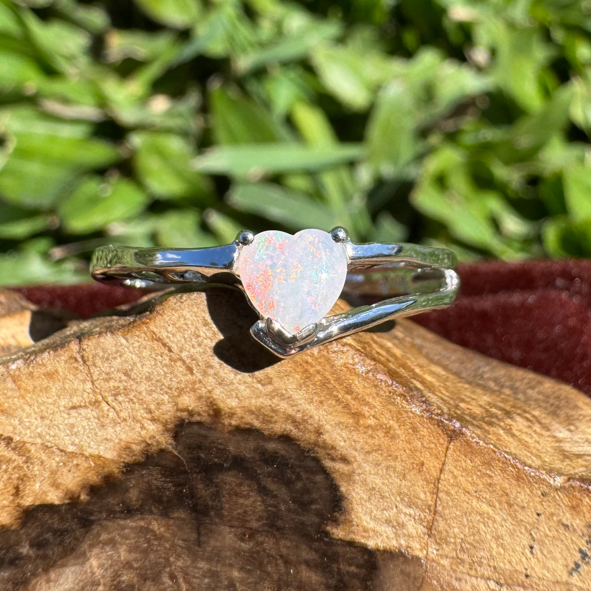 0.4ct Coober Pedy Opal Heart Ring ~ 'Sturt Stony Flame' | 925 Sterling Silver | Solid Australian Opal