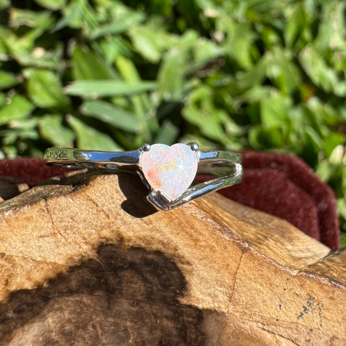 0.4ct Coober Pedy Opal Heart Ring ~ 'Sturt Stony Flame' | 925 Sterling Silver | Solid Australian Opal