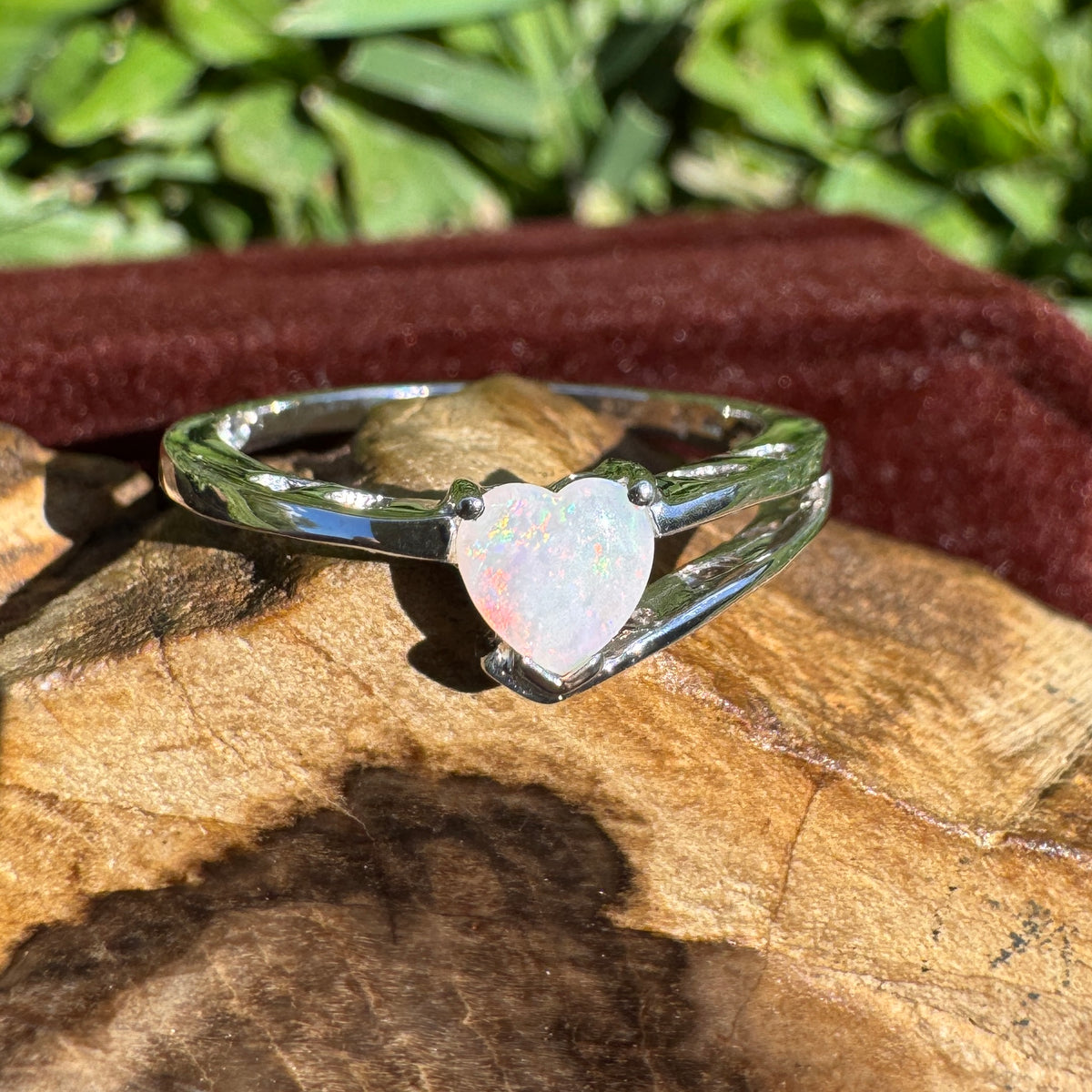 0.4ct Coober Pedy Opal Heart Ring ~ 'Sturt Stony Flame' | 925 Sterling Silver | Solid Australian Opal