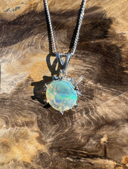 2.1ct Solid Lightning Ridge Crystal Opal Sterling Silver Pendant