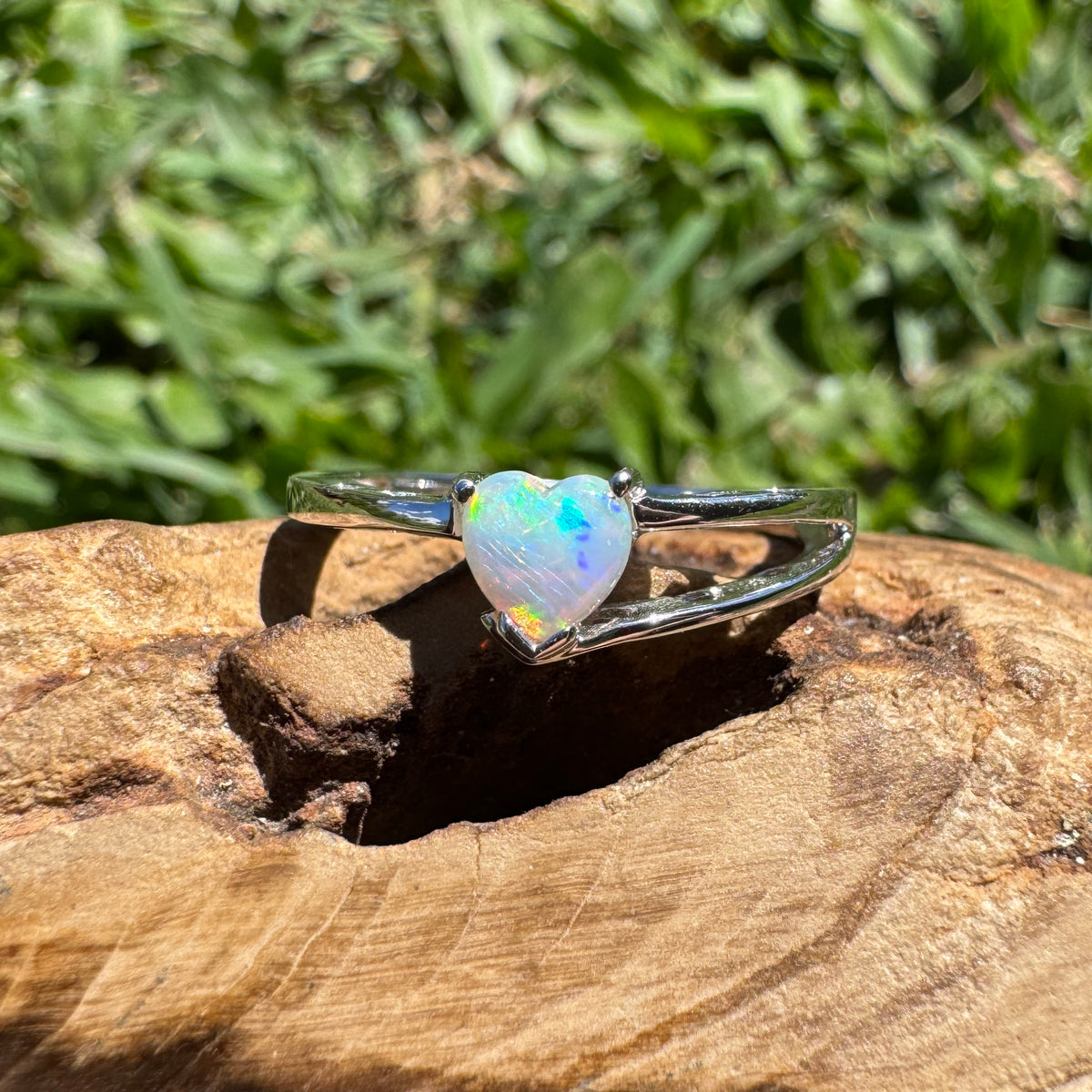 0.3ct Coober Pedy Opal Heart Ring ~ 'Booderee Blue Heart' | 925 Sterling Silver | Solid Australian Opal