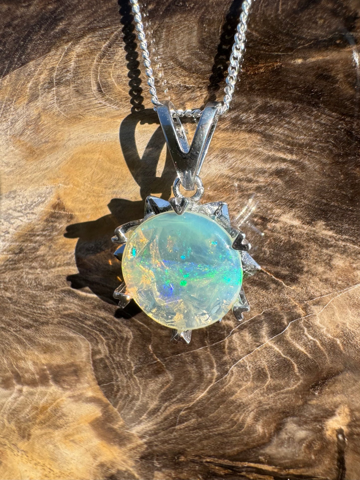 2.1ct Solid Lightning Ridge Crystal Opal Sterling Silver Pendant