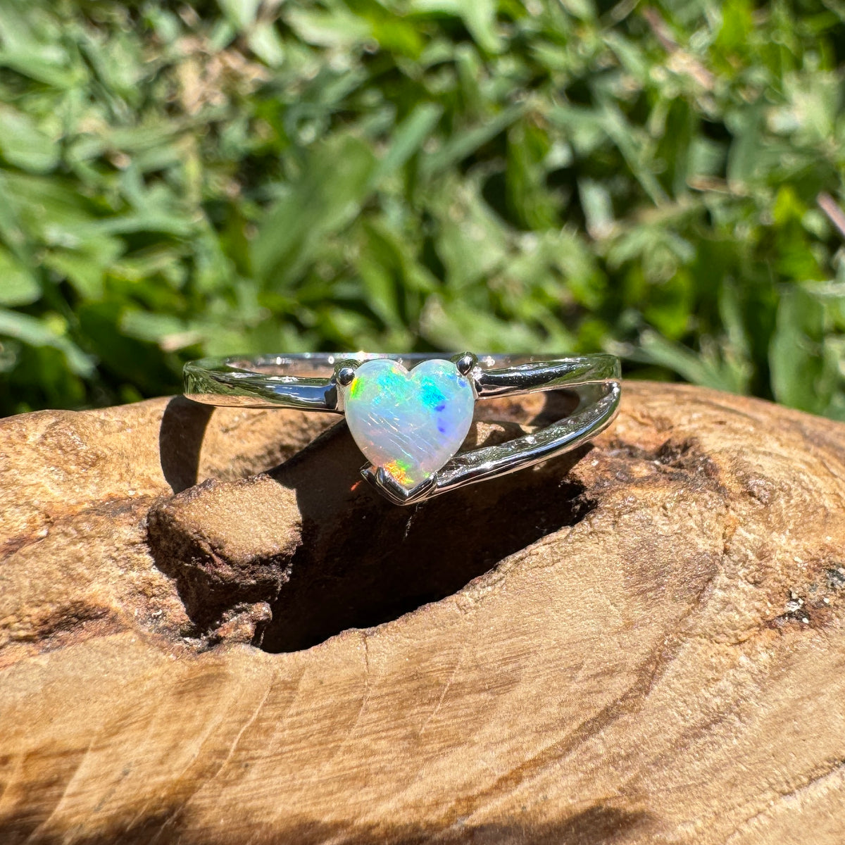 0.3ct Coober Pedy Opal Heart Ring ~ 'Booderee Blue Heart' | 925 Sterling Silver | Solid Australian Opal