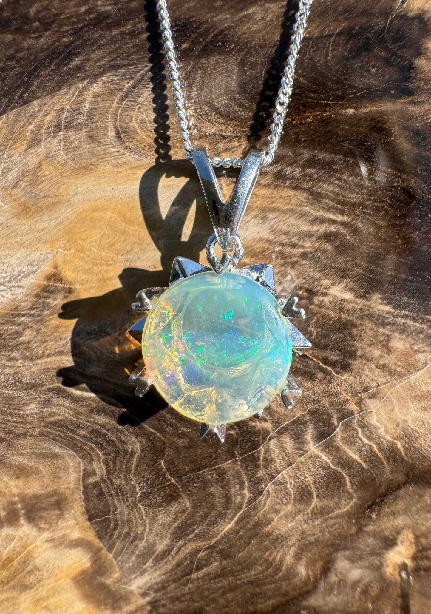 2.1ct Solid Lightning Ridge Crystal Opal Sterling Silver Pendant