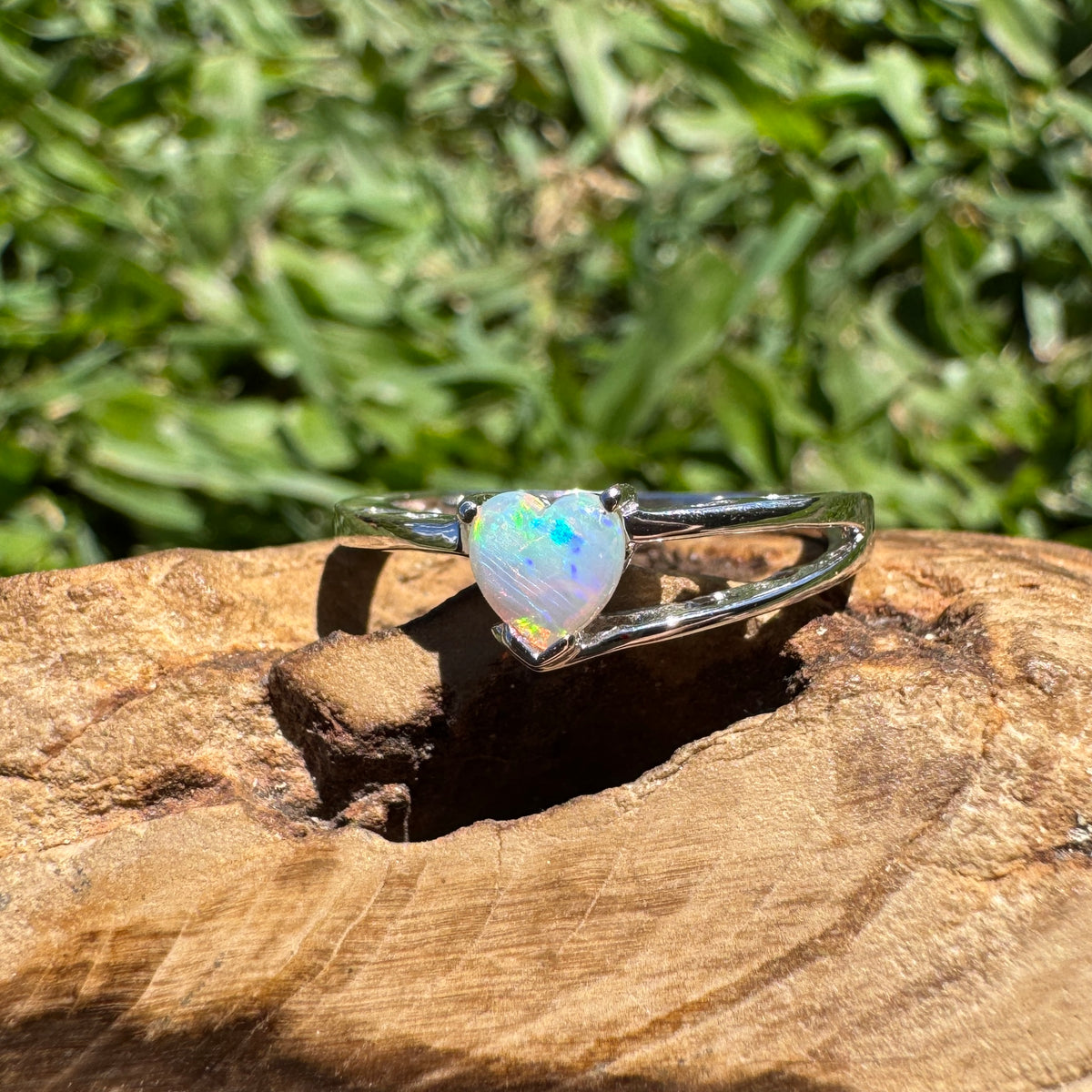 0.3ct Coober Pedy Opal Heart Ring ~ 'Booderee Blue Heart' | 925 Sterling Silver | Solid Australian Opal