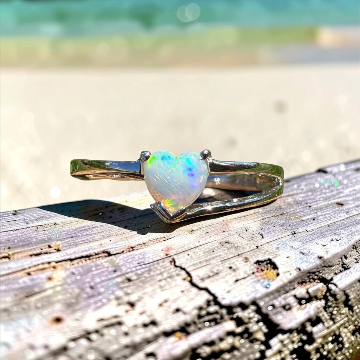 0.3ct Coober Pedy Opal Heart Ring ~ 'Booderee Blue Heart' | 925 Sterling Silver | Solid Australian Opal