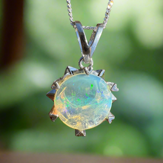 'Ocean Breeze' ~ Handcrafted 2.1ct Solid Lightning Ridge Crystal Opal Sterling Silver Pendant Necklace