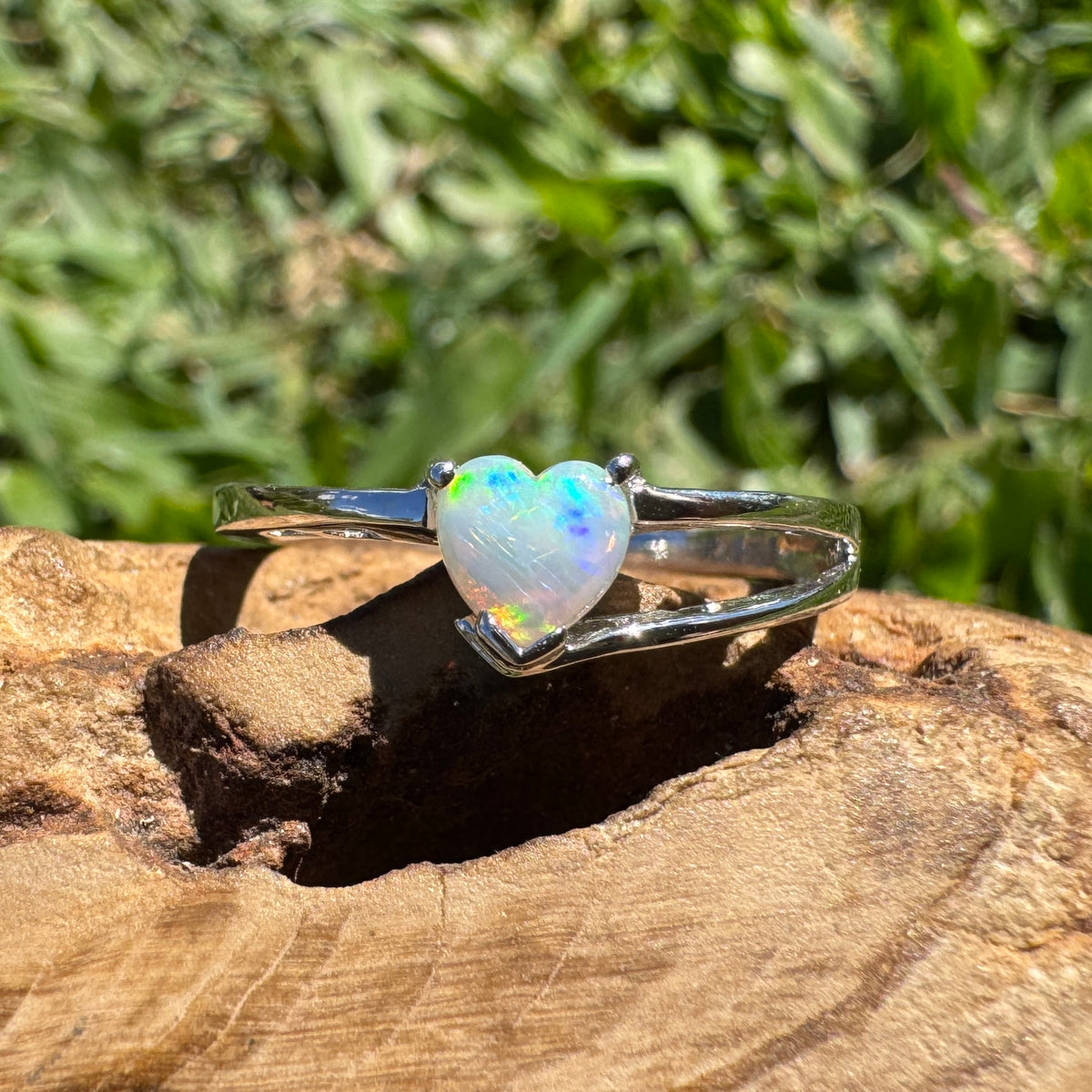 0.3ct Coober Pedy Opal Heart Ring ~ 'Booderee Blue Heart' | 925 Sterling Silver | Solid Australian Opal