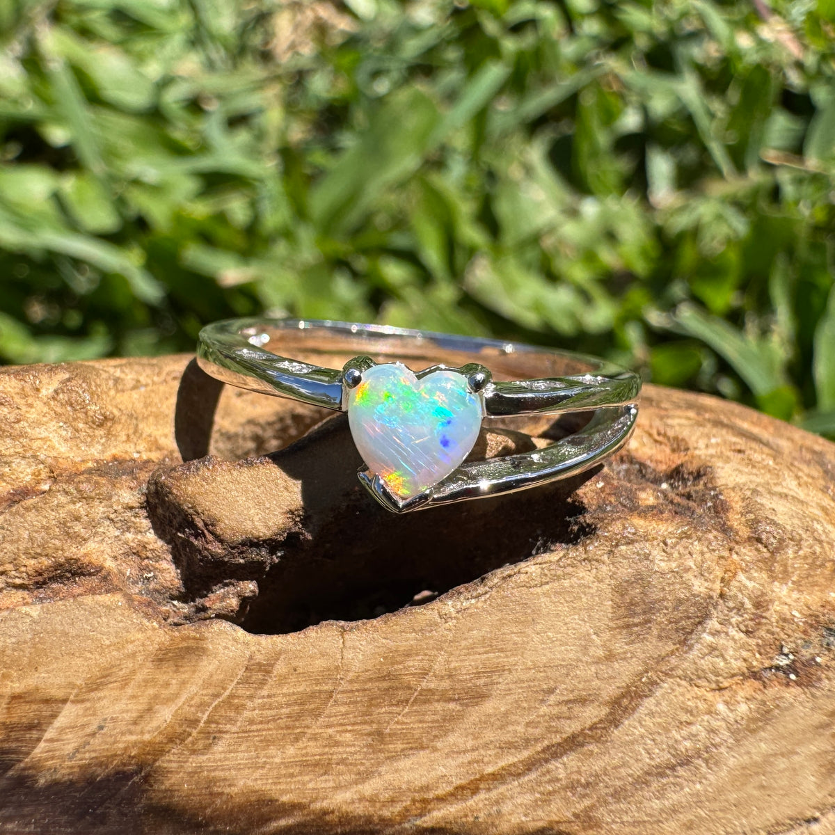 0.3ct Coober Pedy Opal Heart Ring ~ 'Booderee Blue Heart' | 925 Sterling Silver | Solid Australian Opal