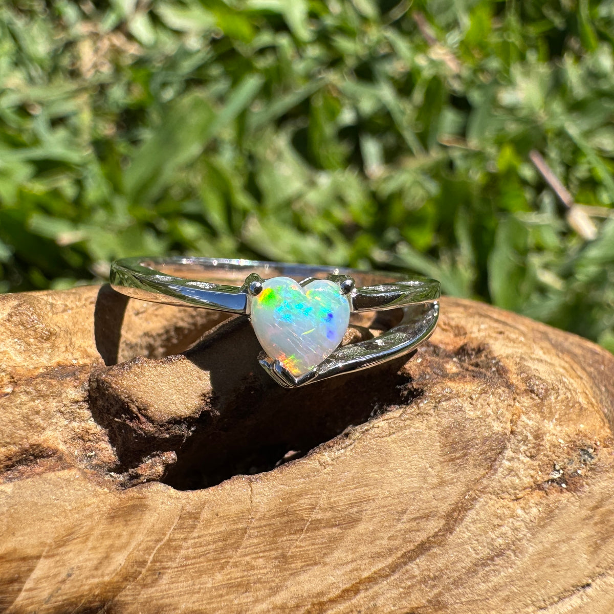 0.3ct Coober Pedy Opal Heart Ring ~ 'Booderee Blue Heart' | 925 Sterling Silver | Solid Australian Opal