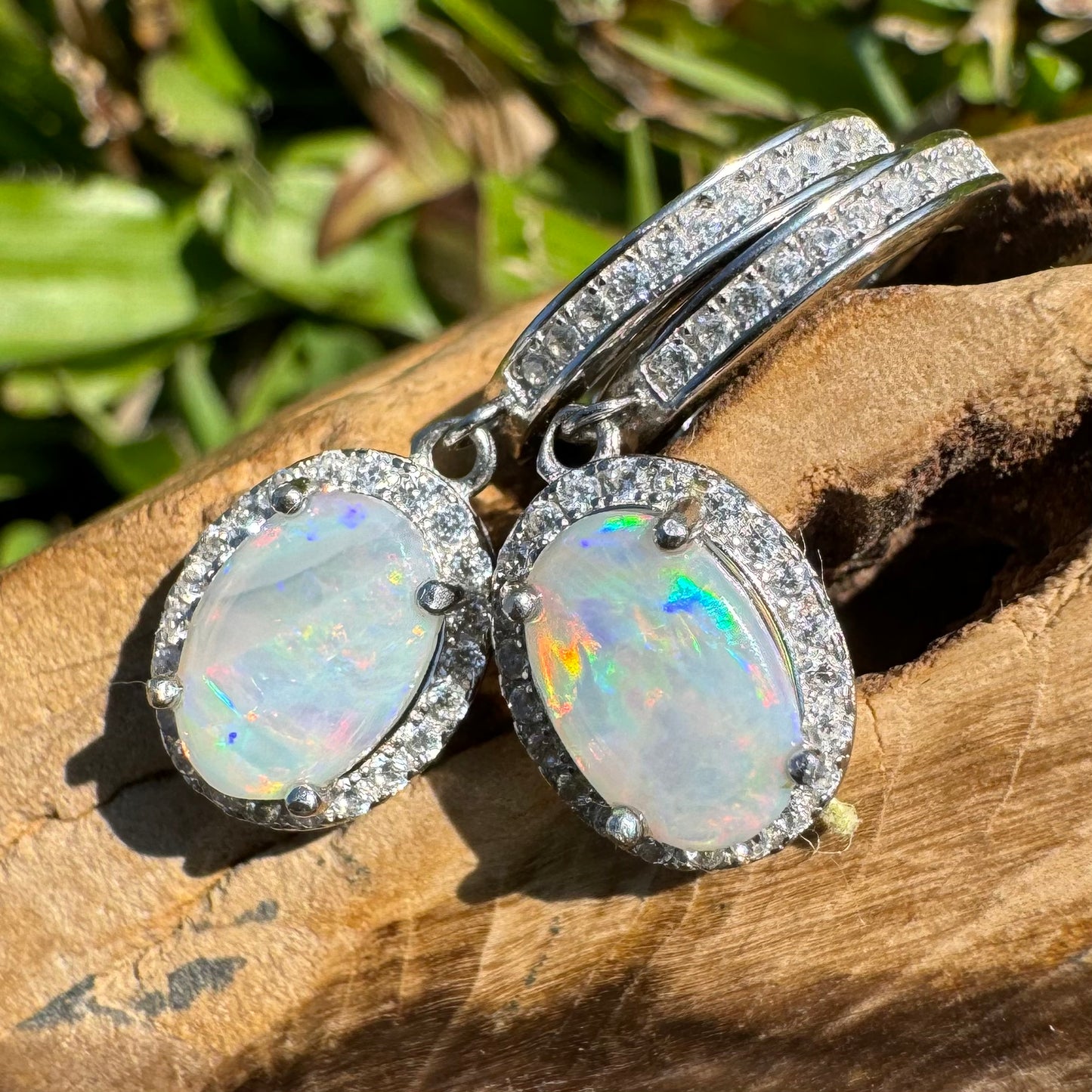 1.2ct Solid Coober Pedy Opal and Cubic Zirconia Sterling Silver Earrings