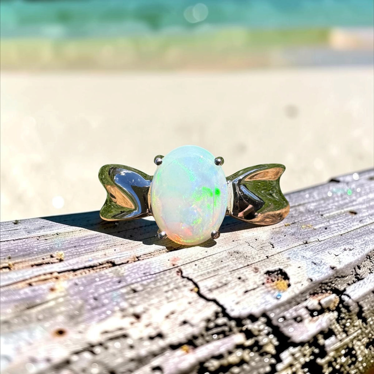 1ct Coober Pedy Opal Ring ~ 'Gippsland Lights' | 925 Sterling Silver | Solid Australian Opal