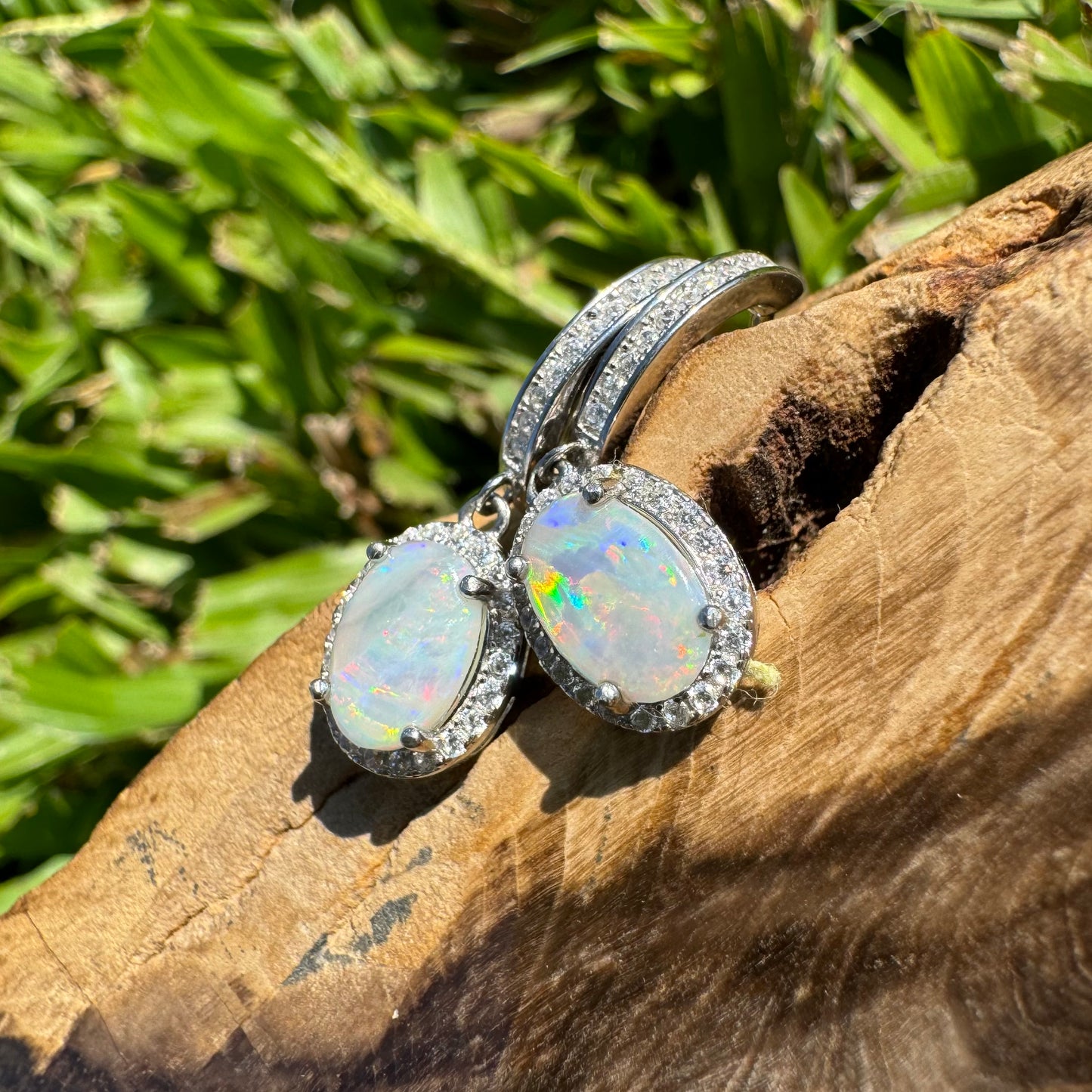 1.2ct Solid Coober Pedy Opal and Cubic Zirconia Sterling Silver Earrings