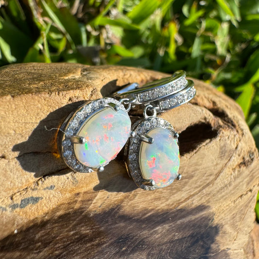 1.2ct Solid Coober Pedy Opal and Cubic Zirconia Sterling Silver Earrings