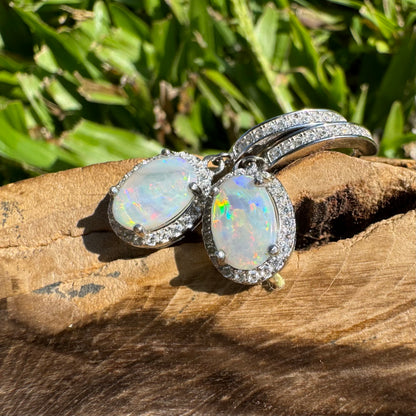 1.2ct Solid Coober Pedy Opal and Cubic Zirconia Sterling Silver Earrings